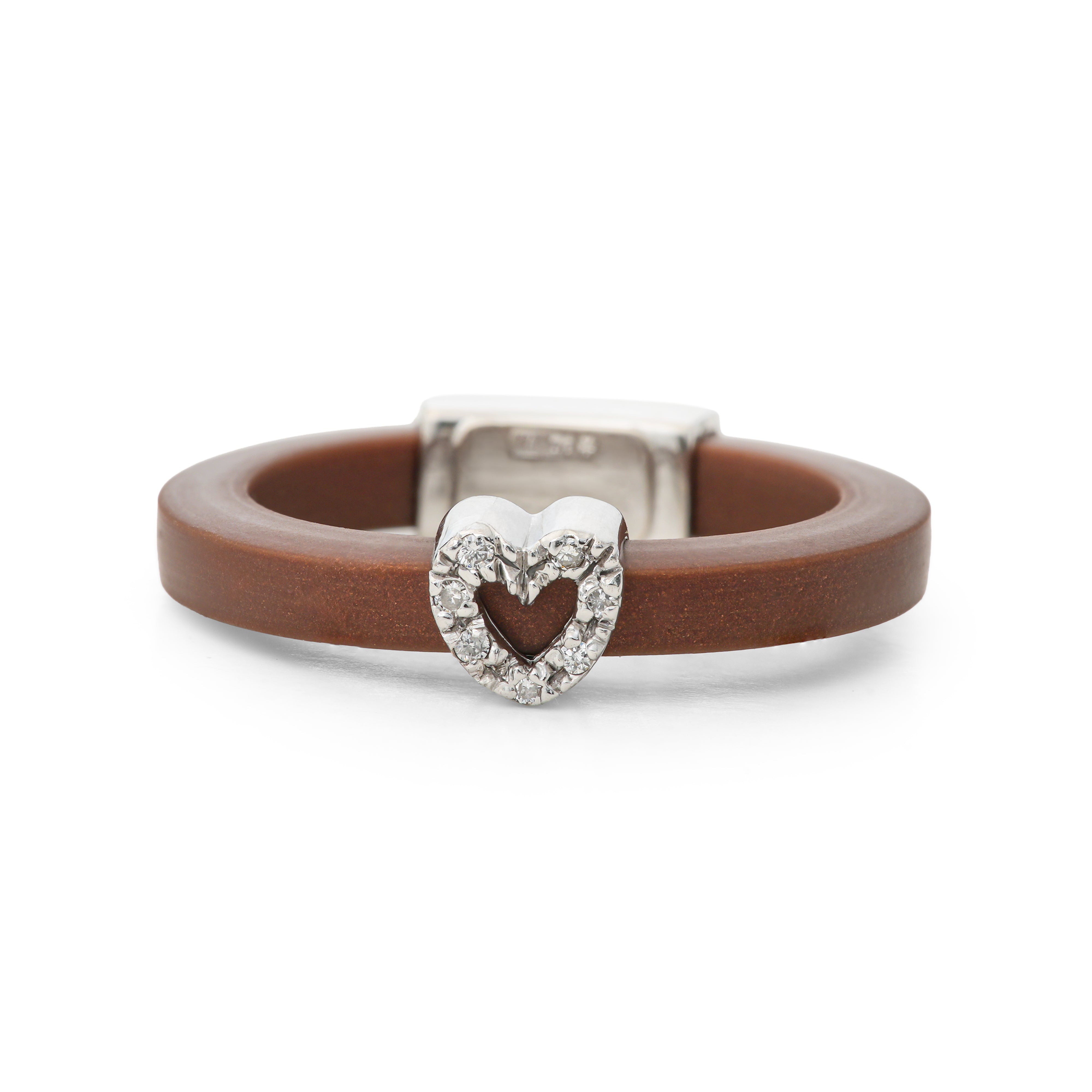 Chocolate Heart Diamond White Gold Rubber Ring