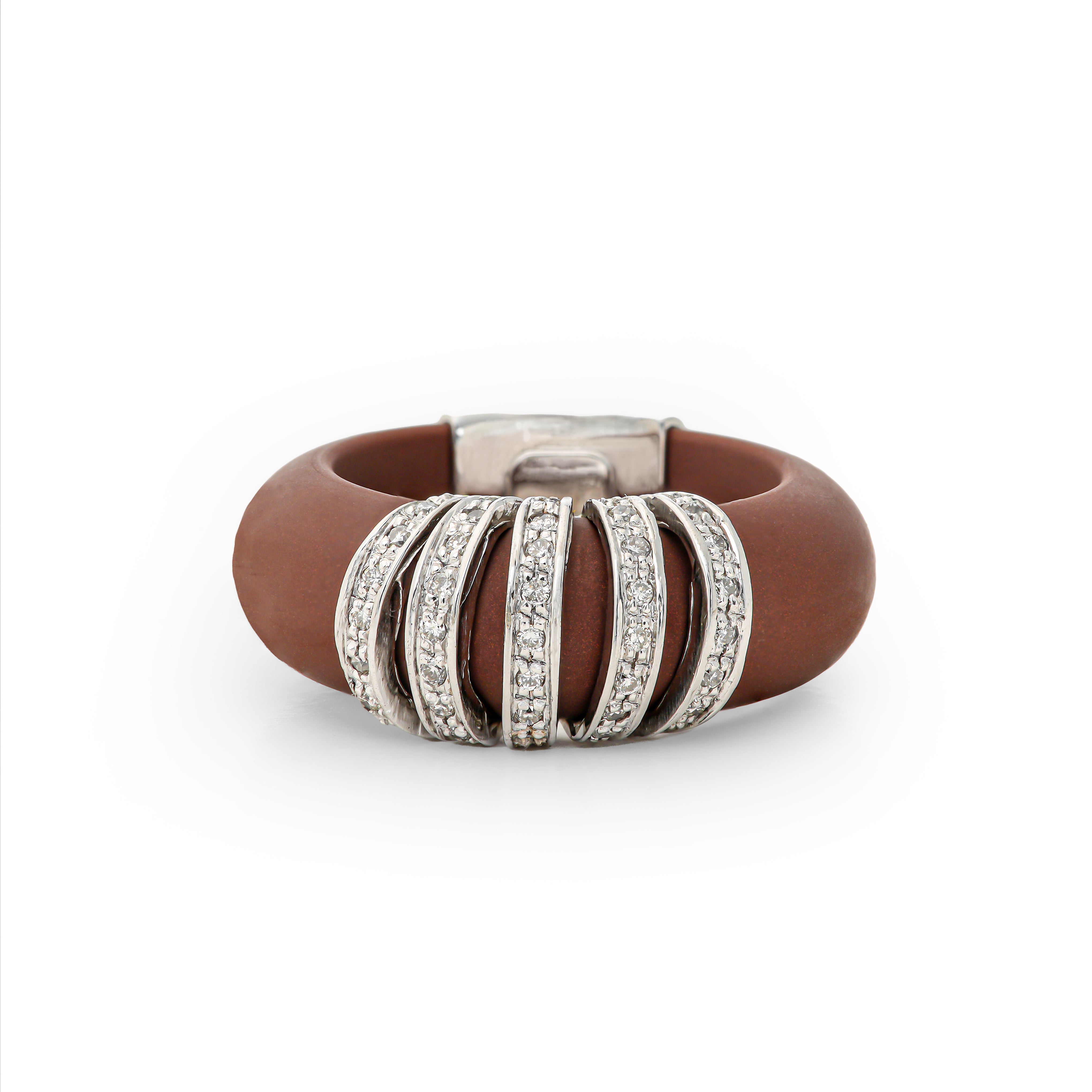 Chocolate 5 Band Diamond White Gold Rubber Ring
