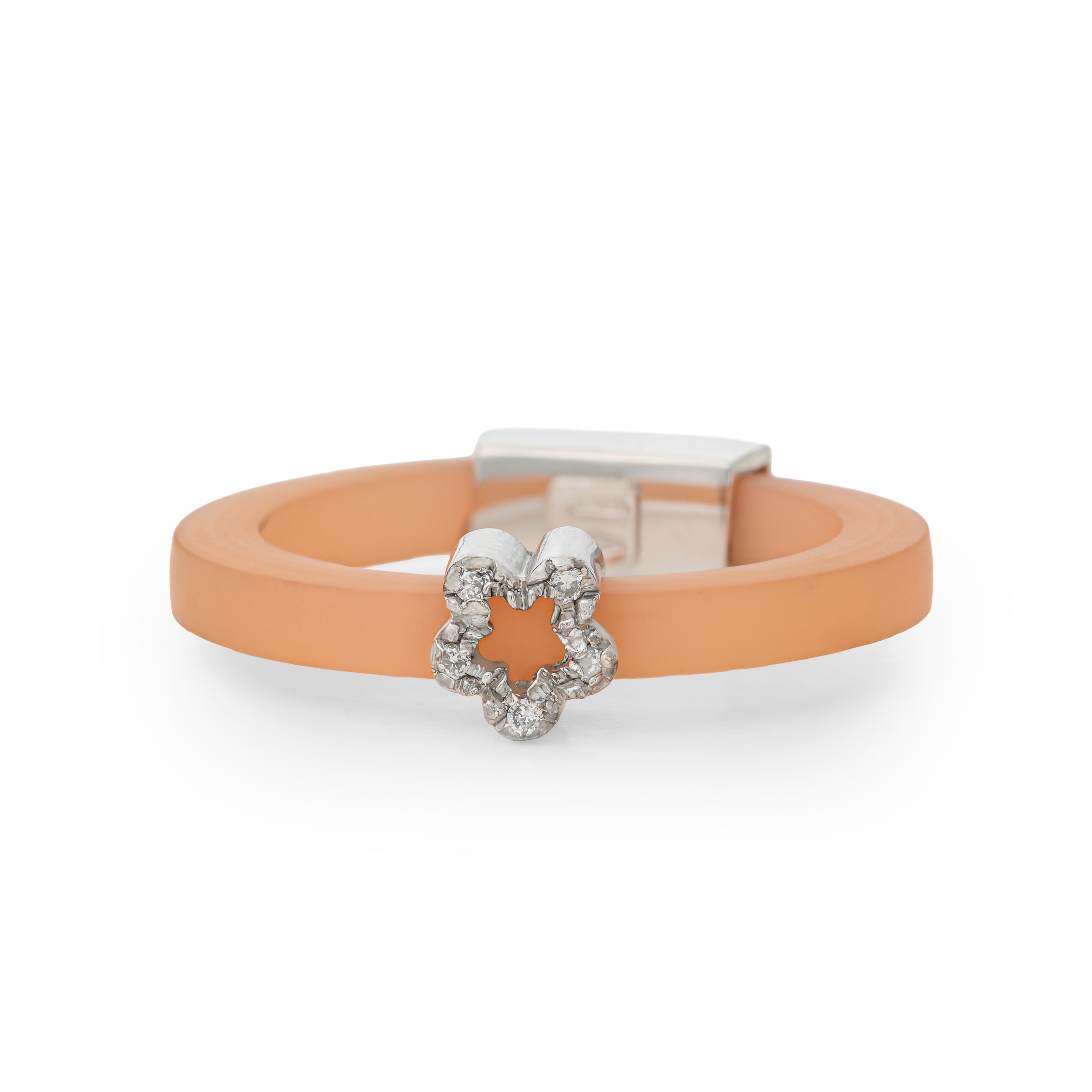 Peach Daisy Diamond White Gold Rubber Ring