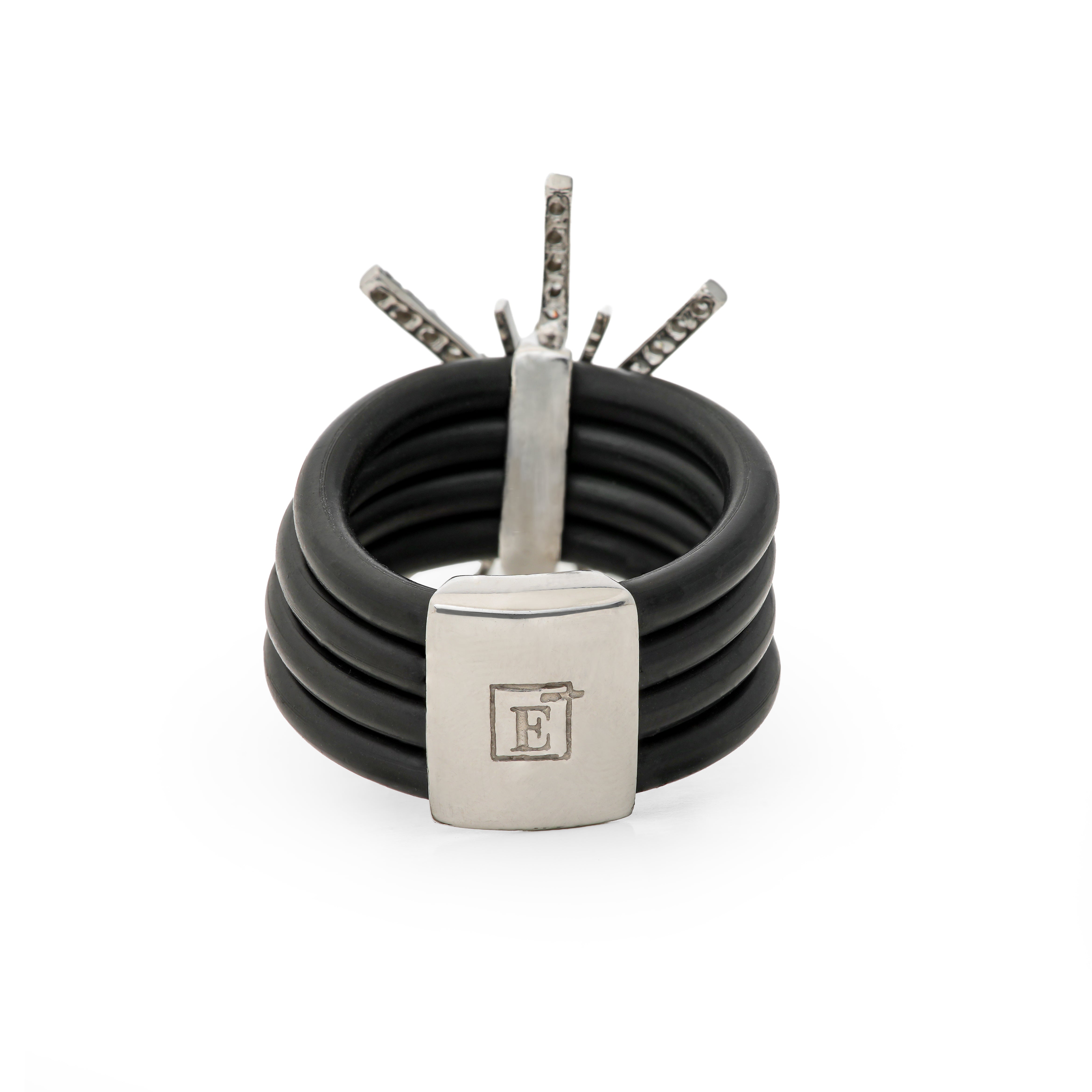 Black North Star Diamond White Gold Rubber Ring