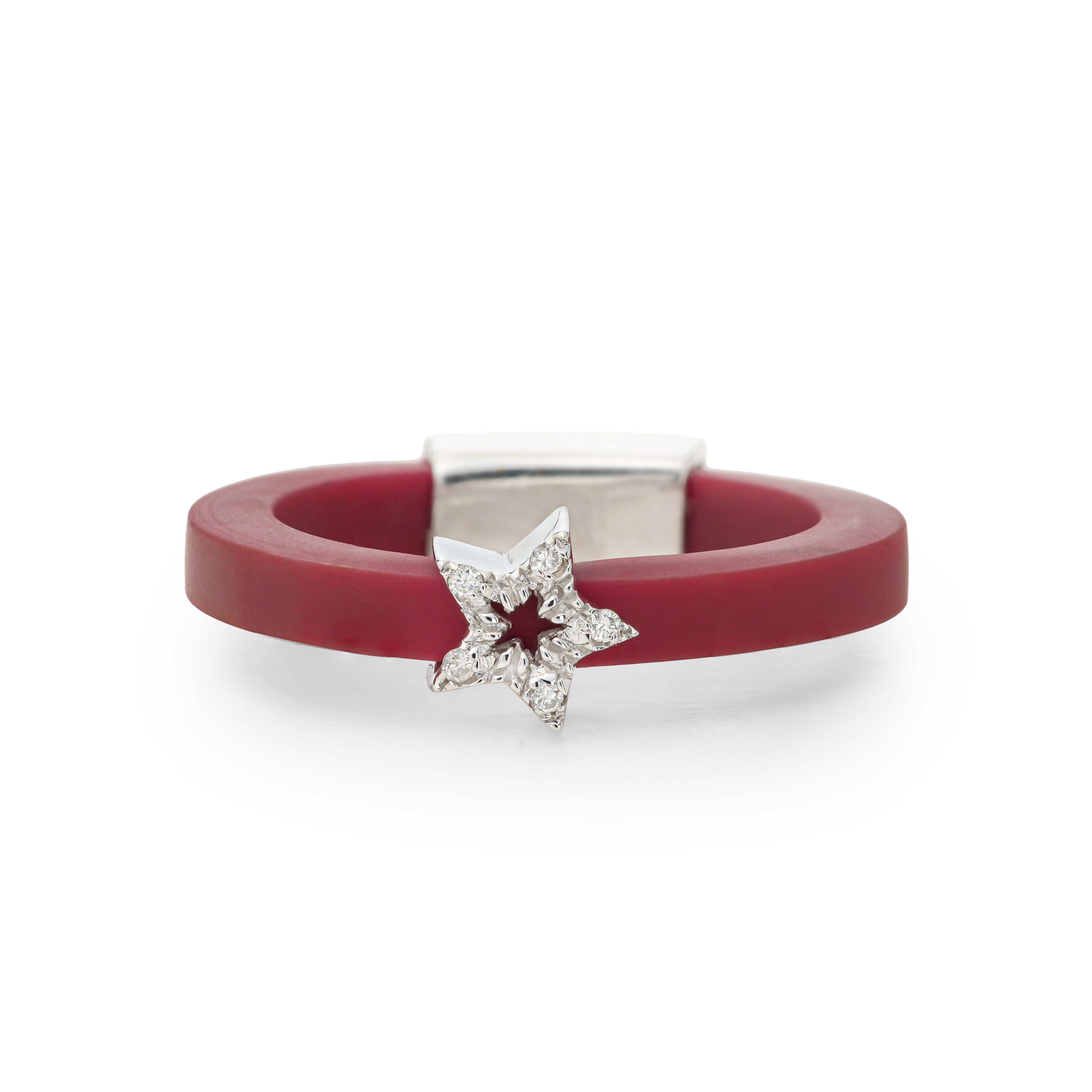 Crimson Star Diamond White Gold Rubber Ring