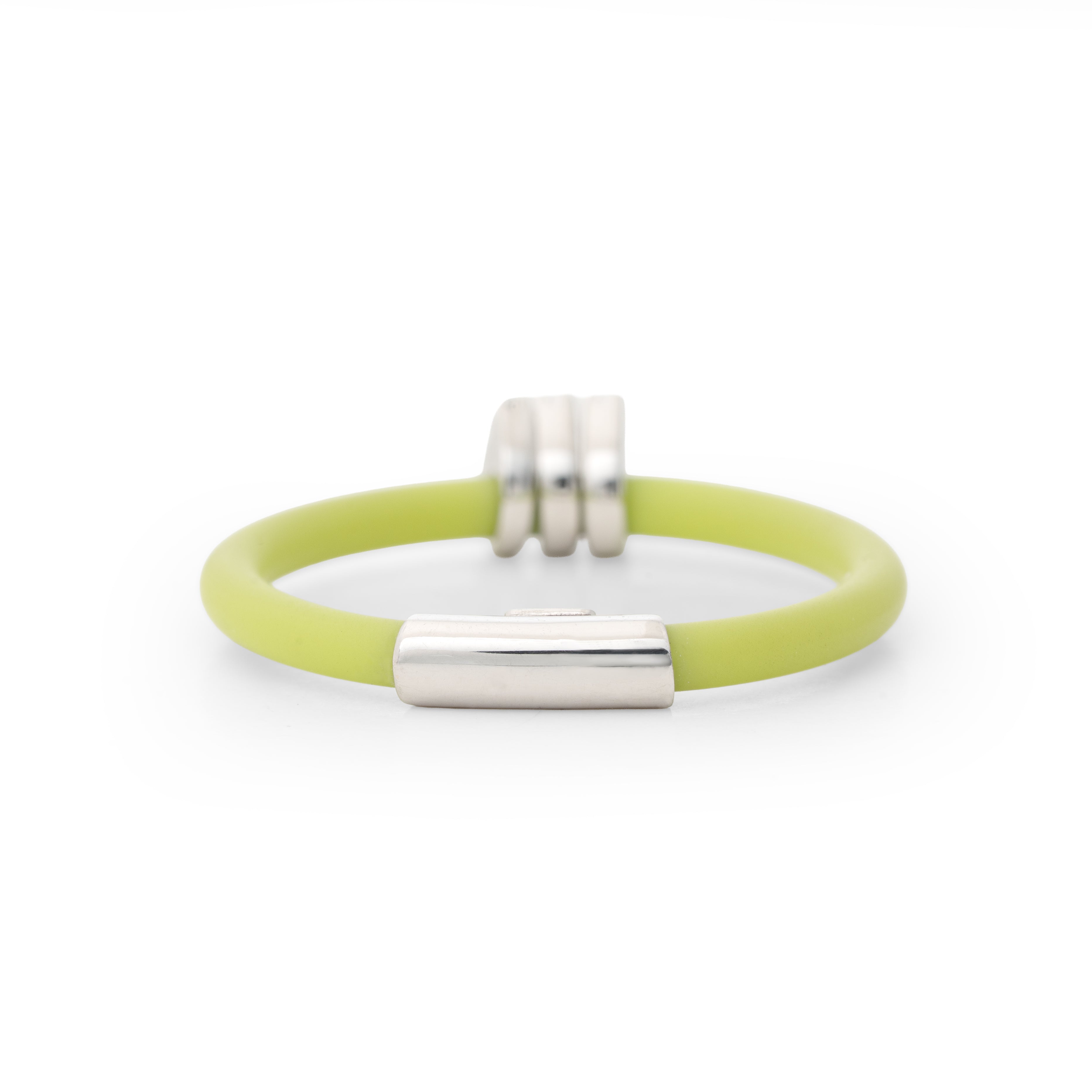 Lime Green Diamond Charm White Gold Rubber Band Ring