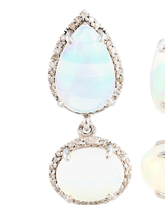 Opal Diamond Tri Drop Earrings