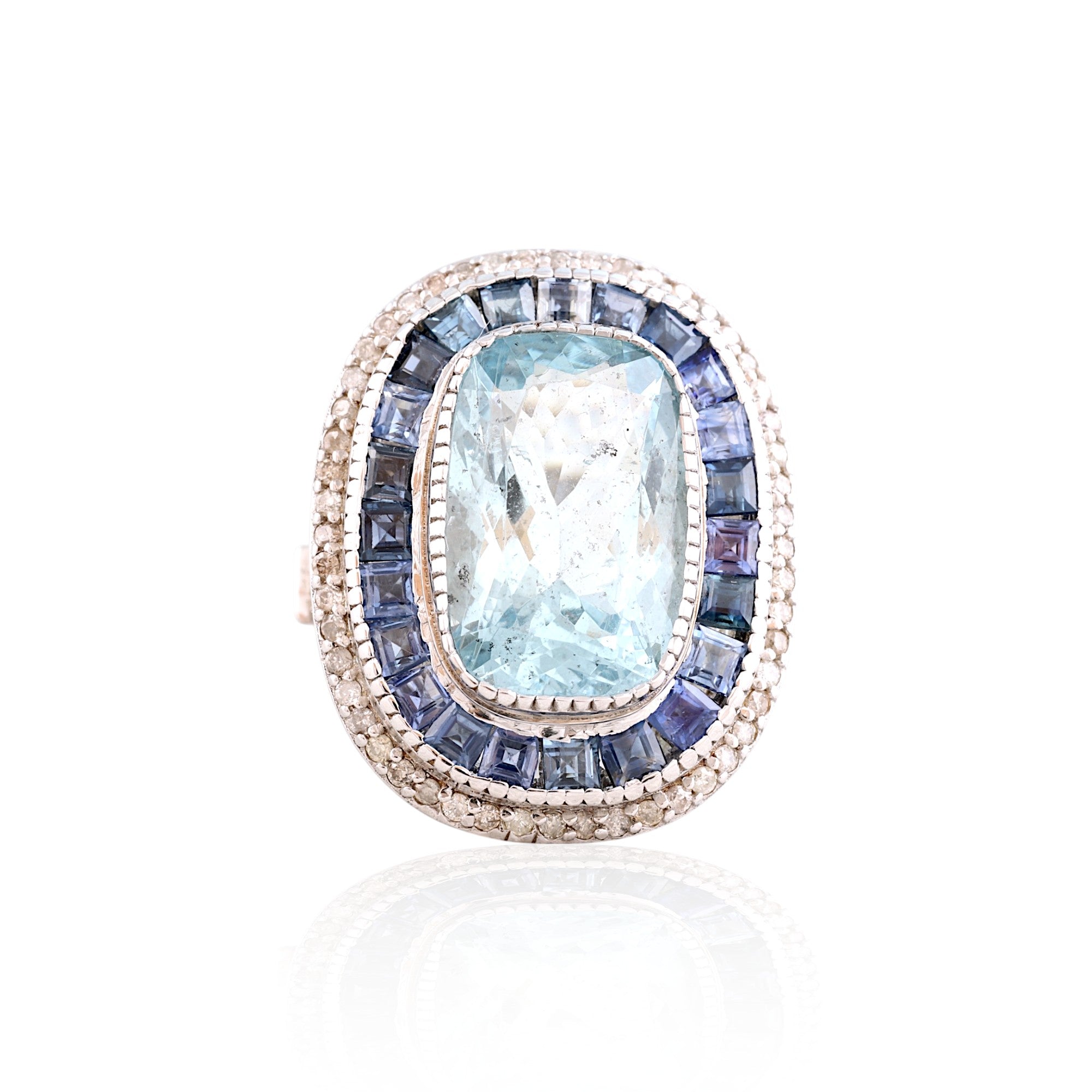 Aquamarine Sapphire Diamond Cocktail Ring