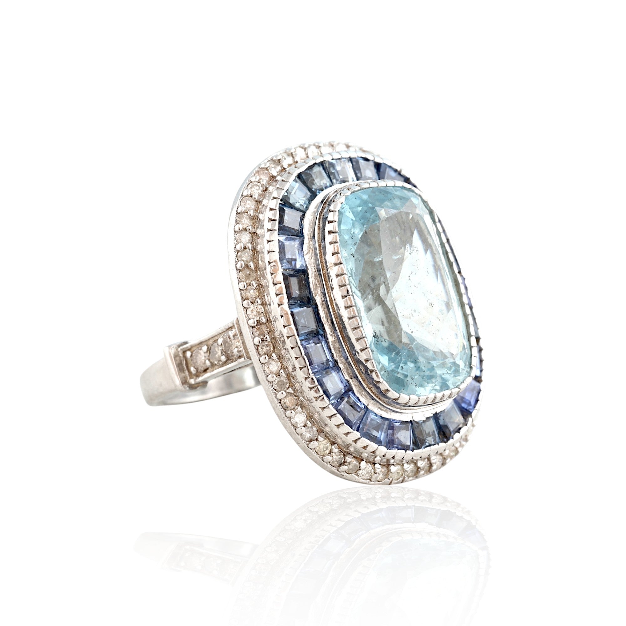 Aquamarine Sapphire Diamond Cocktail Ring
