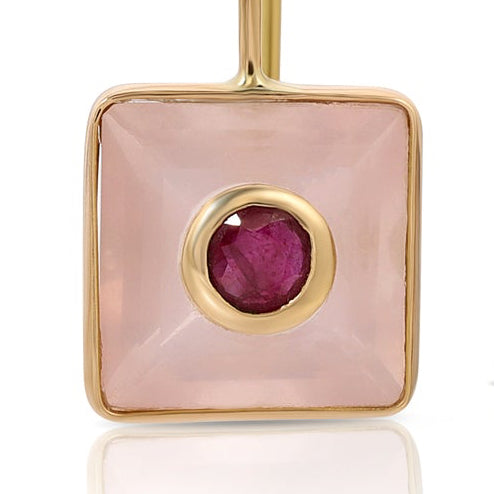Rose Quartz Ruby DBD Drop Earrings