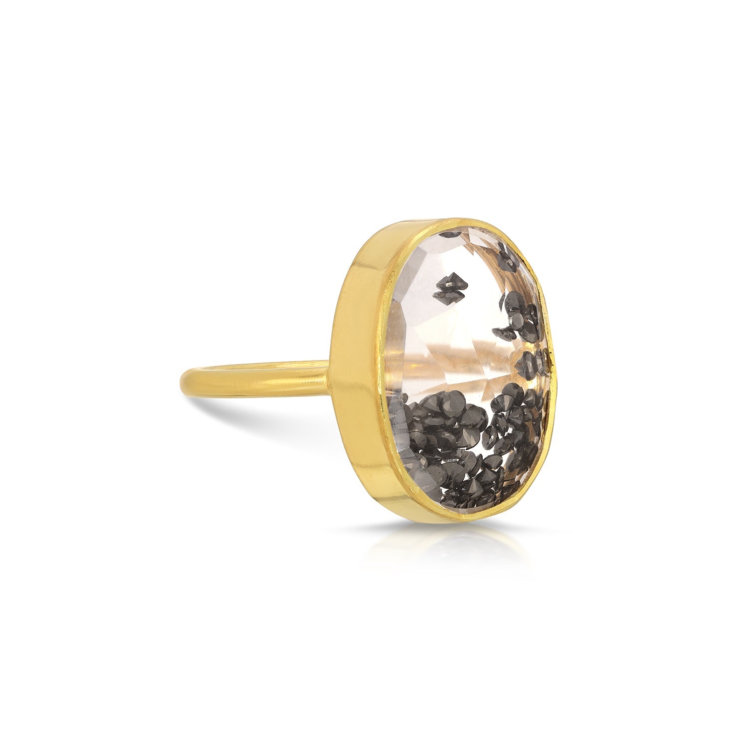 Black Diamond Oval Glitter Globe Ring