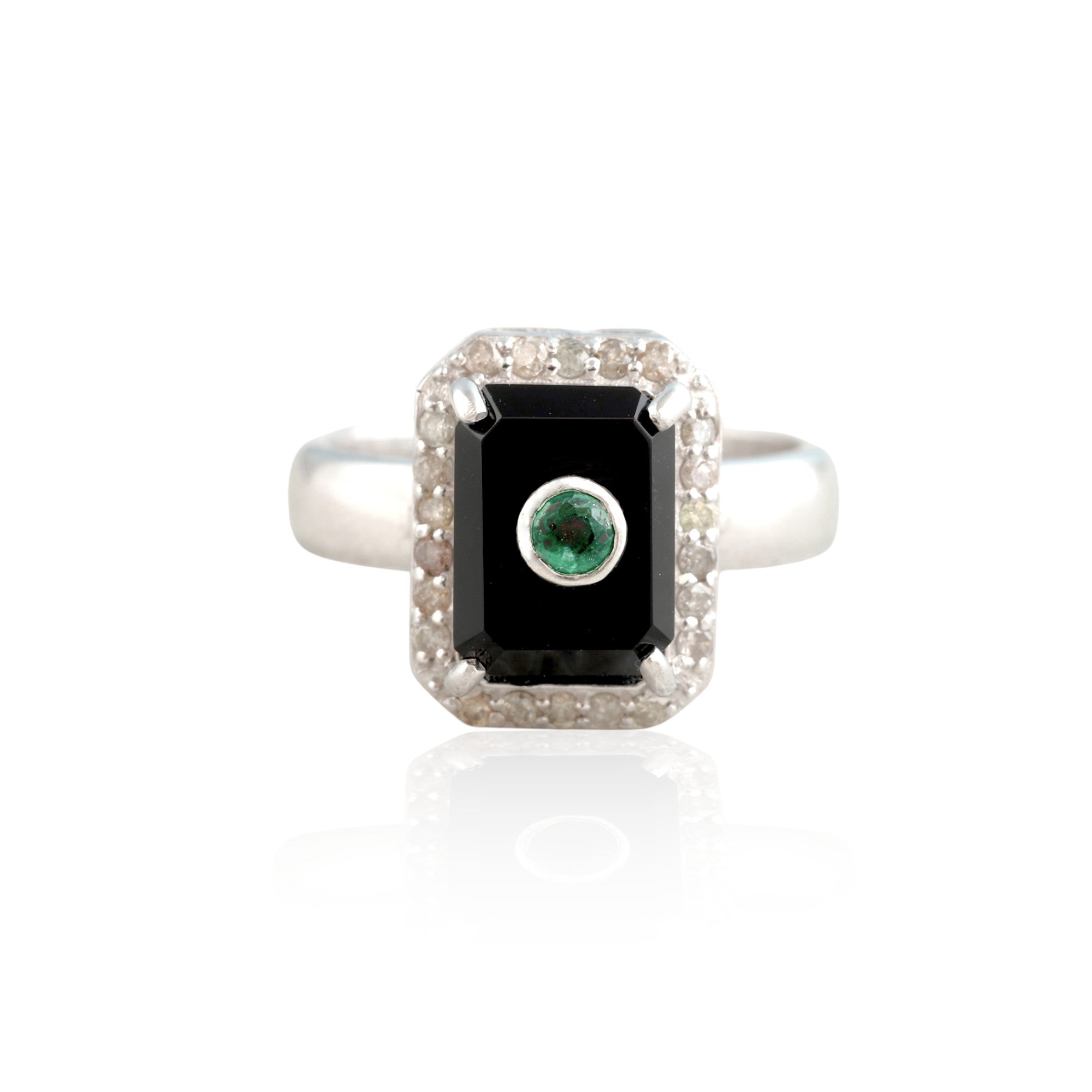 Emerald Diamond Black Onyx Pinky Ring