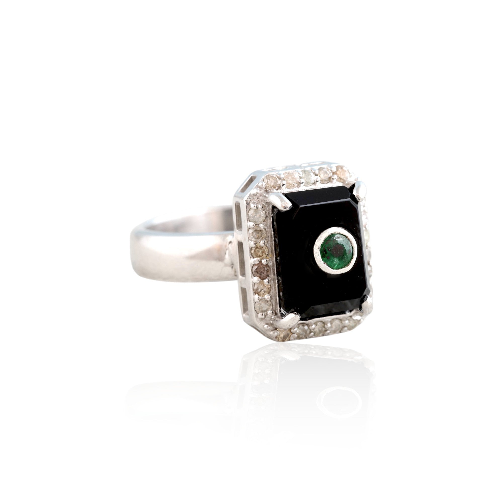 Emerald Diamond Black Onyx Pinky Ring