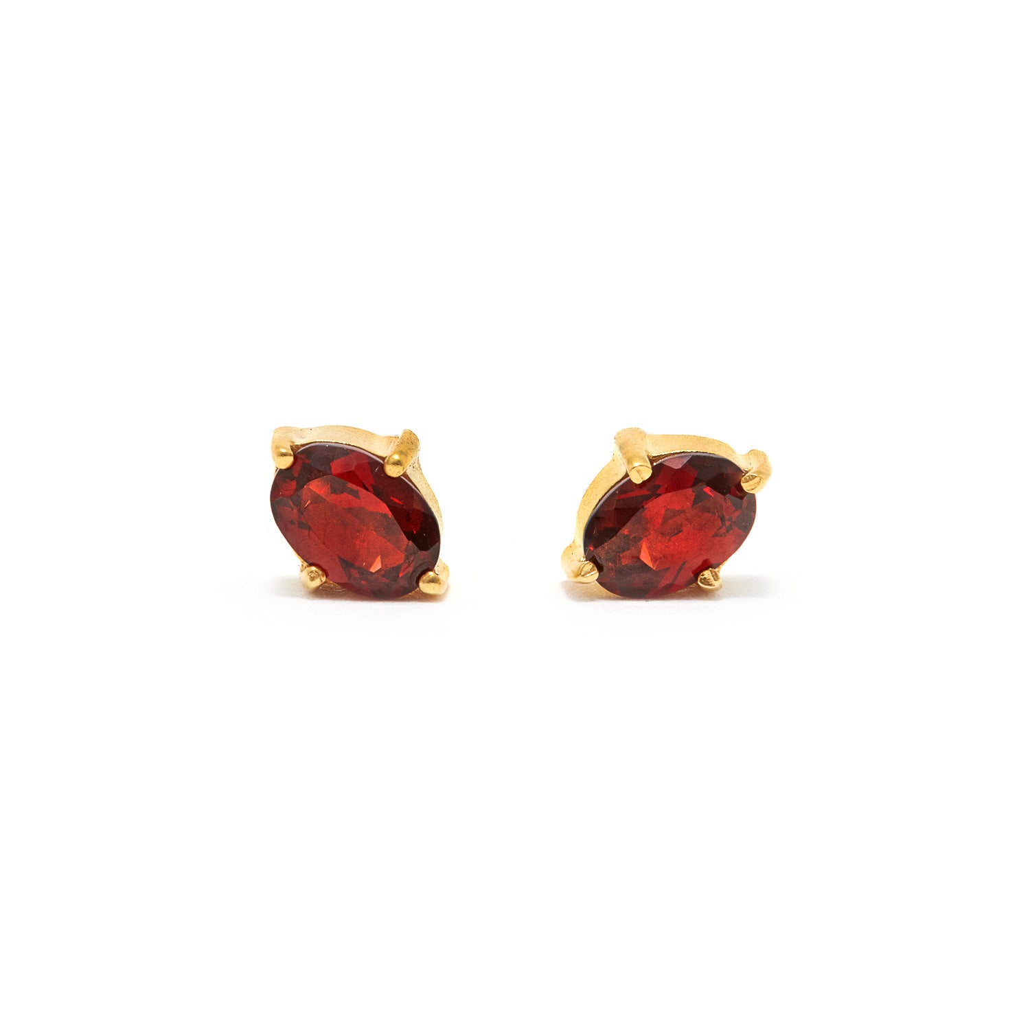 Garnet Oval Cut Stud Earrings-Earrings-Jaipur Atelier