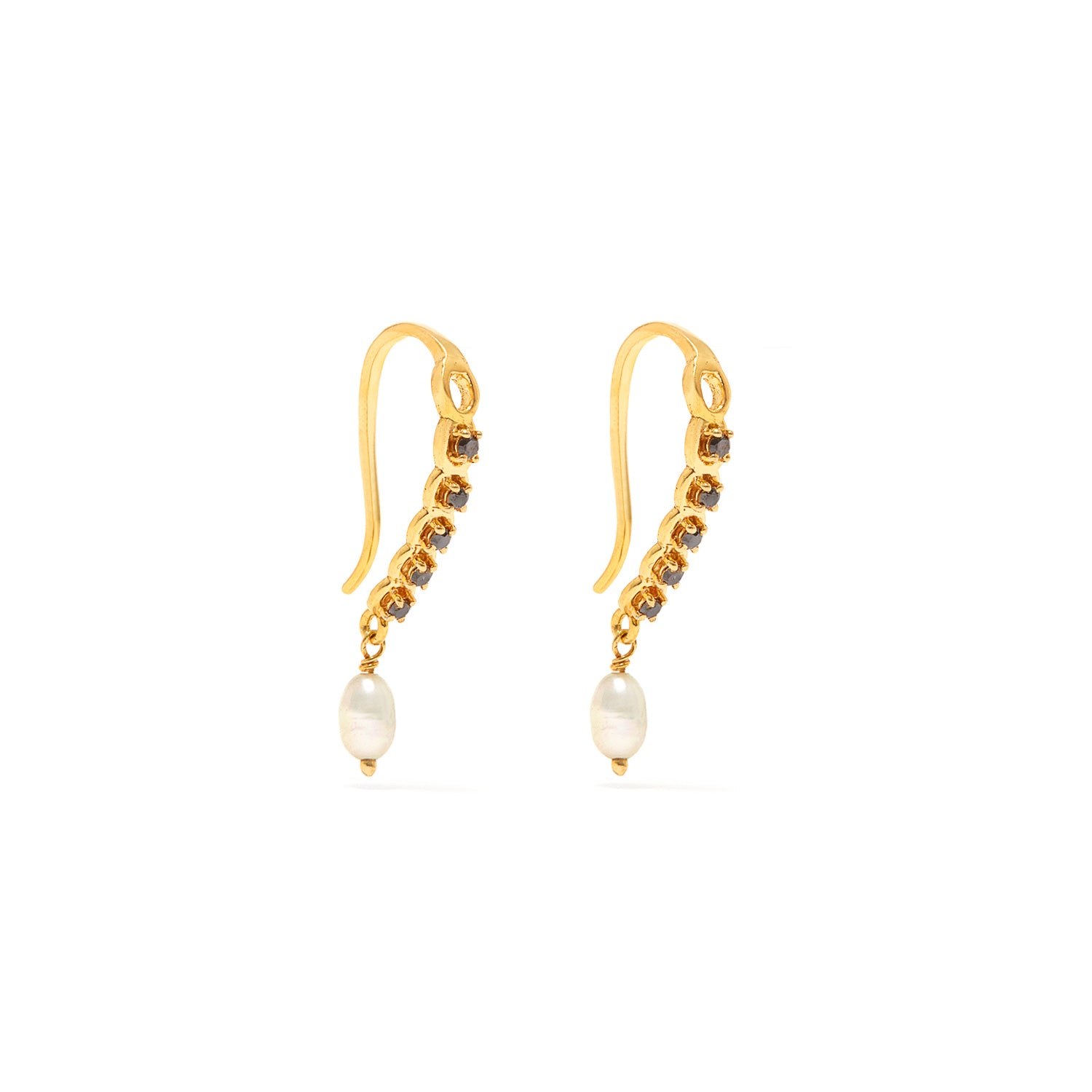 Laura Black Diamond Pearl Earrings-Earrings-Jaipur Atelier