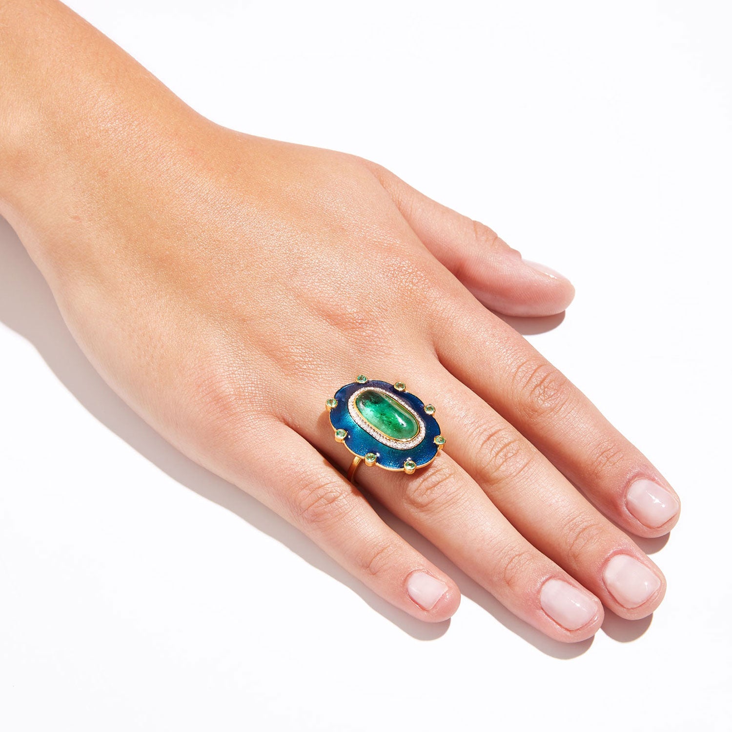 Jaipur Atelier The Peacock Columbian Emerald Cocktail Ring