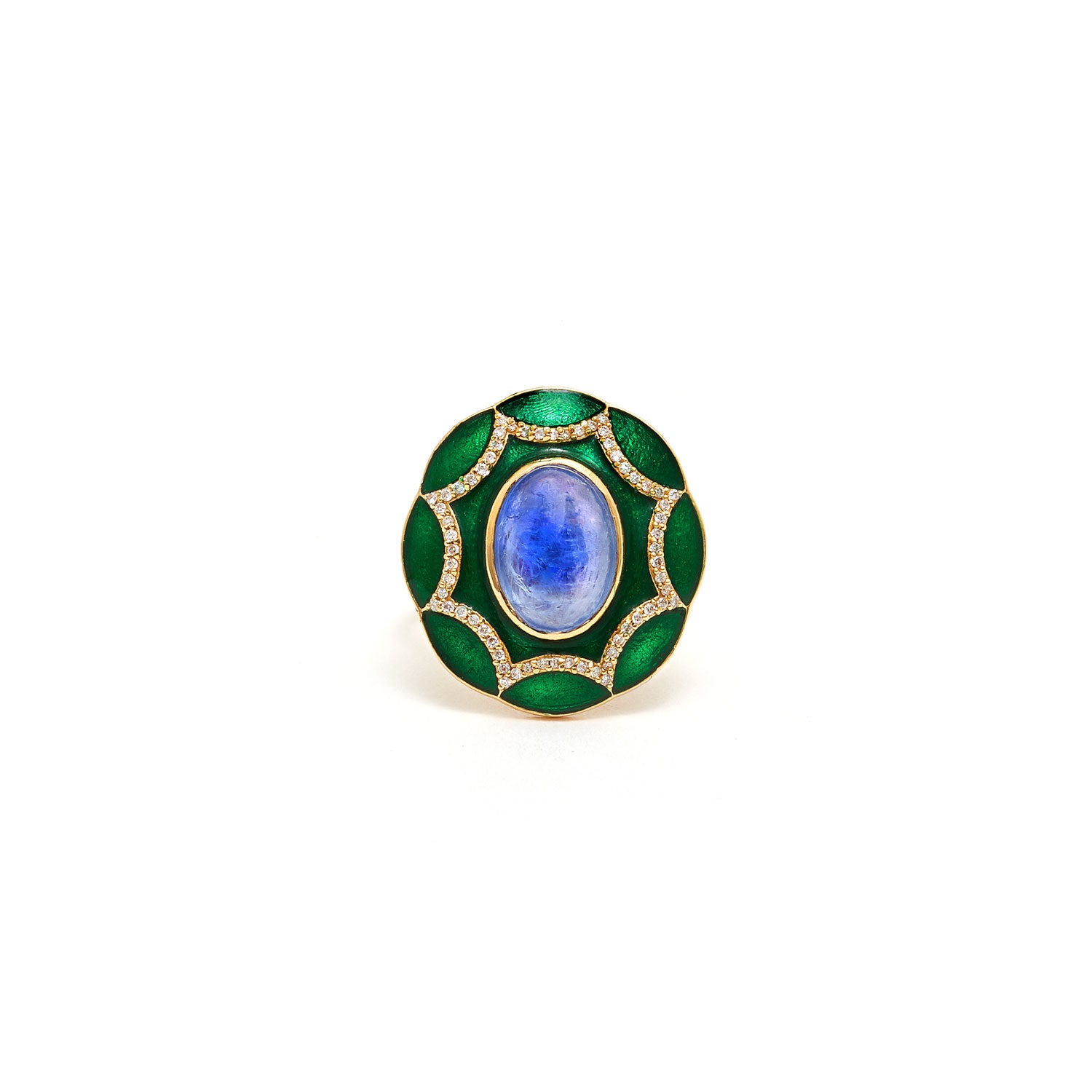 Jaipur Atelier Burmese Sapphire Emerald Enamel Cocktail Ring