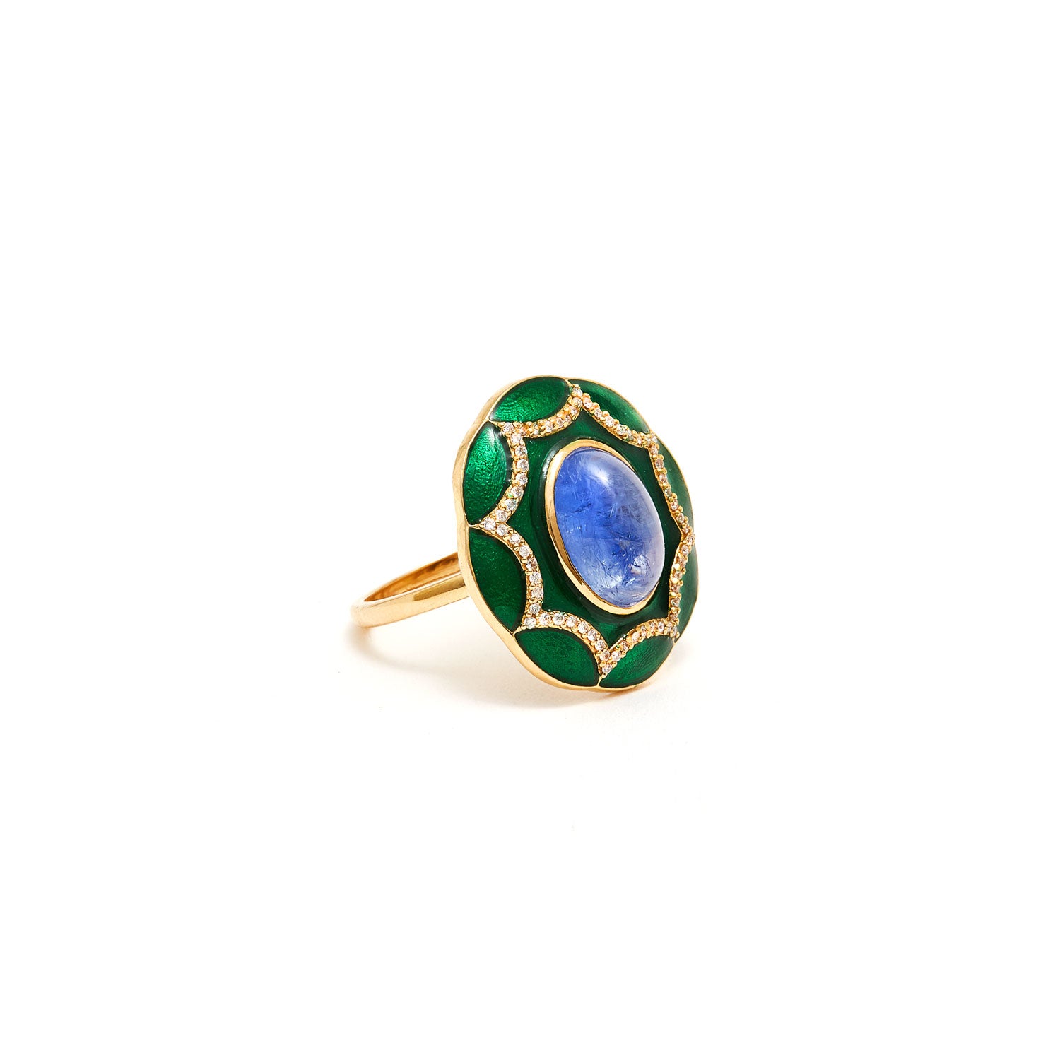 Jaipur Atelier Burmese Sapphire Emerald Enamel Cocktail Ring