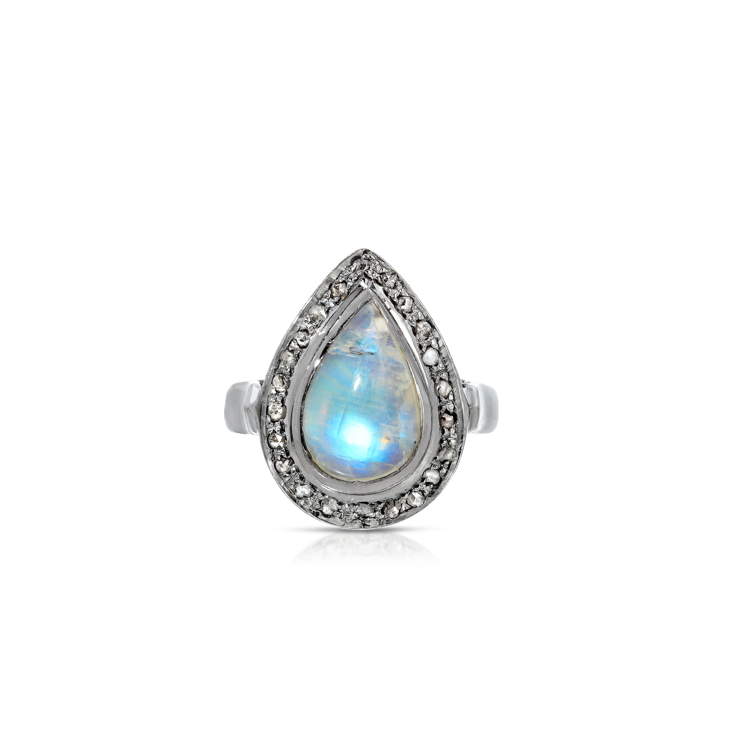 Blue Moonstone Diamond Pear Statement Ring