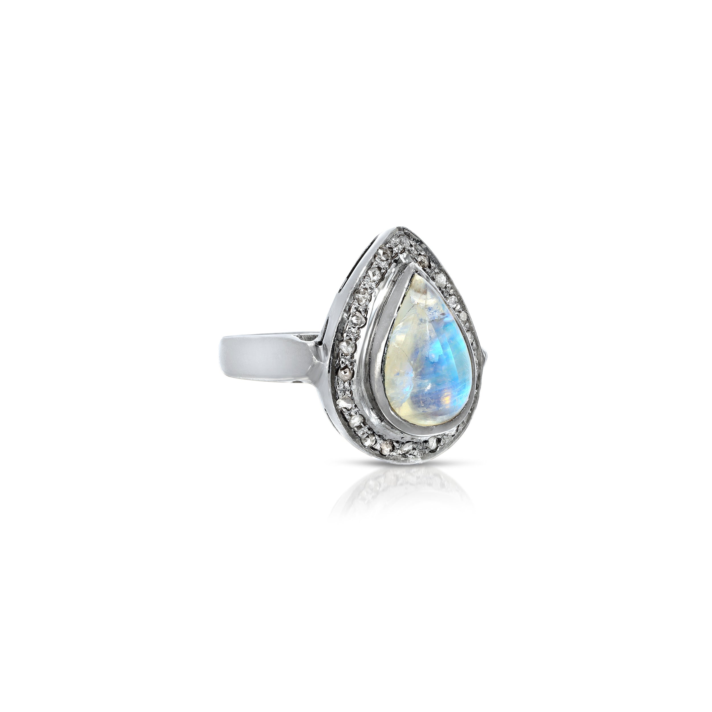 Blue Moonstone Diamond Pear Statement Ring