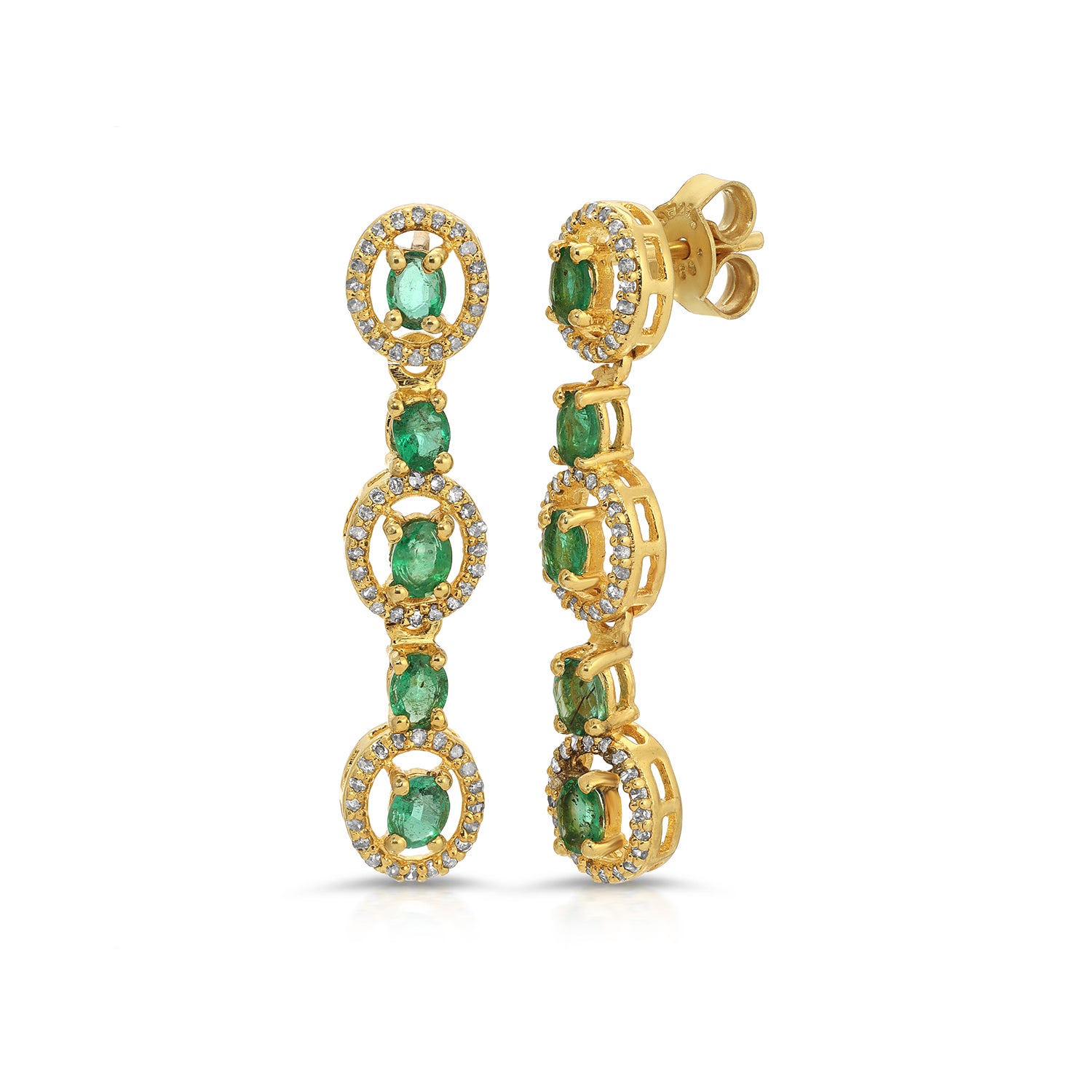 Emerald Diamond Triple Drop Earrings