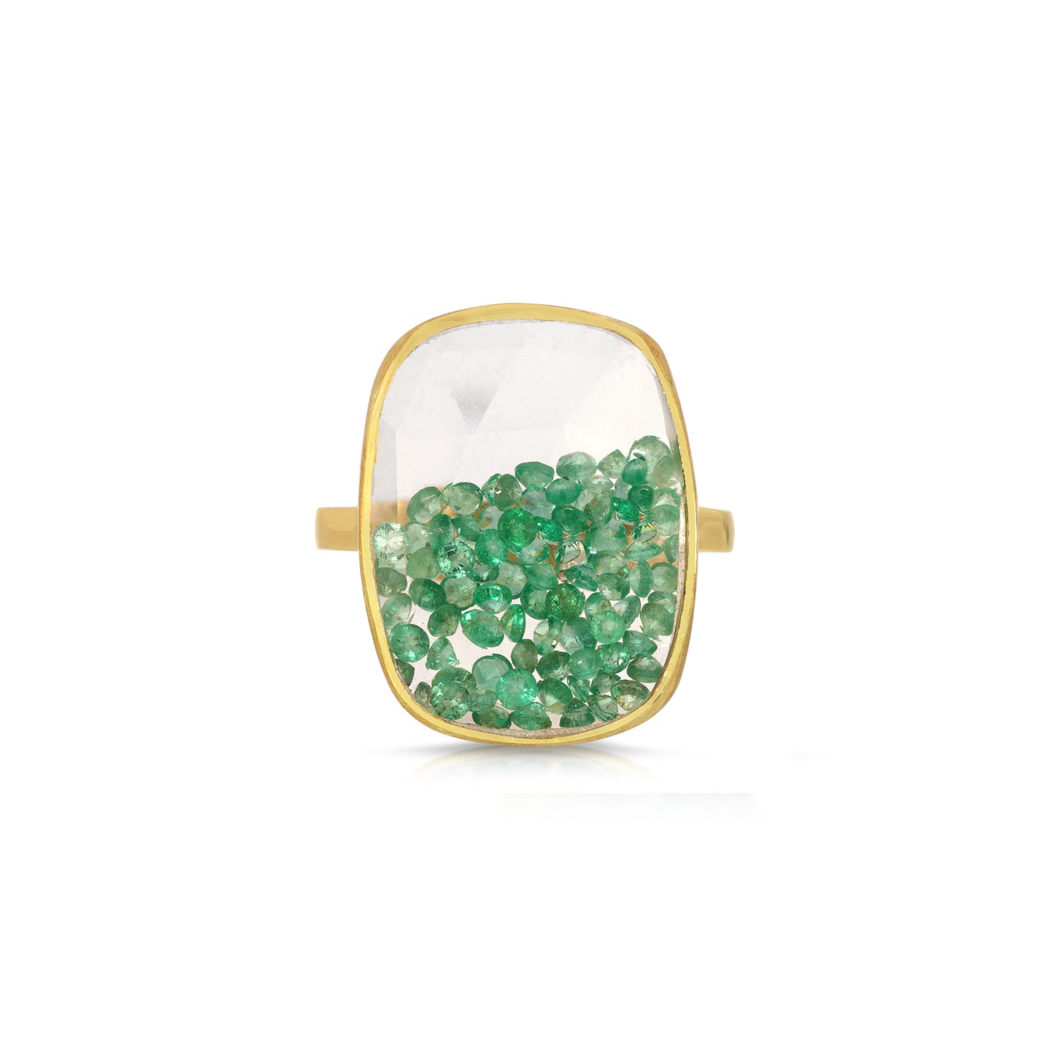 Emerald  Rectangle Glitter Globe Ring
