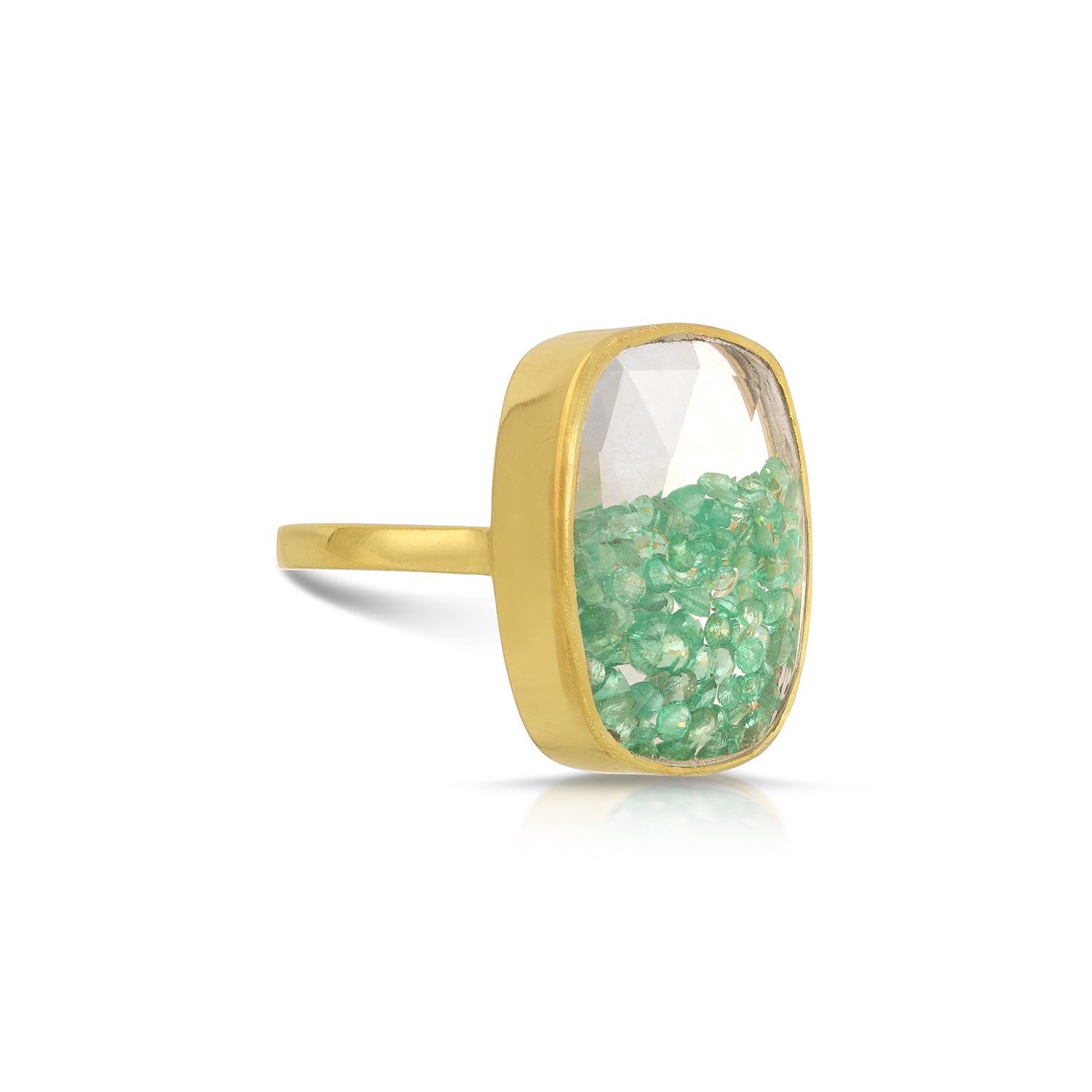Emerald  Rectangle Glitter Globe Ring