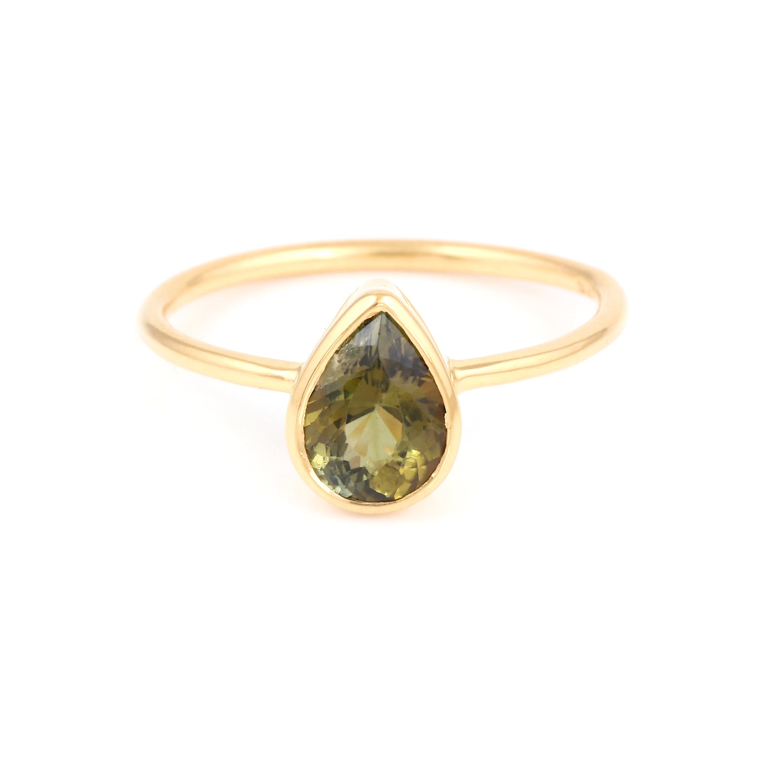 Green Tourmaline Pear Drop Signet Ring