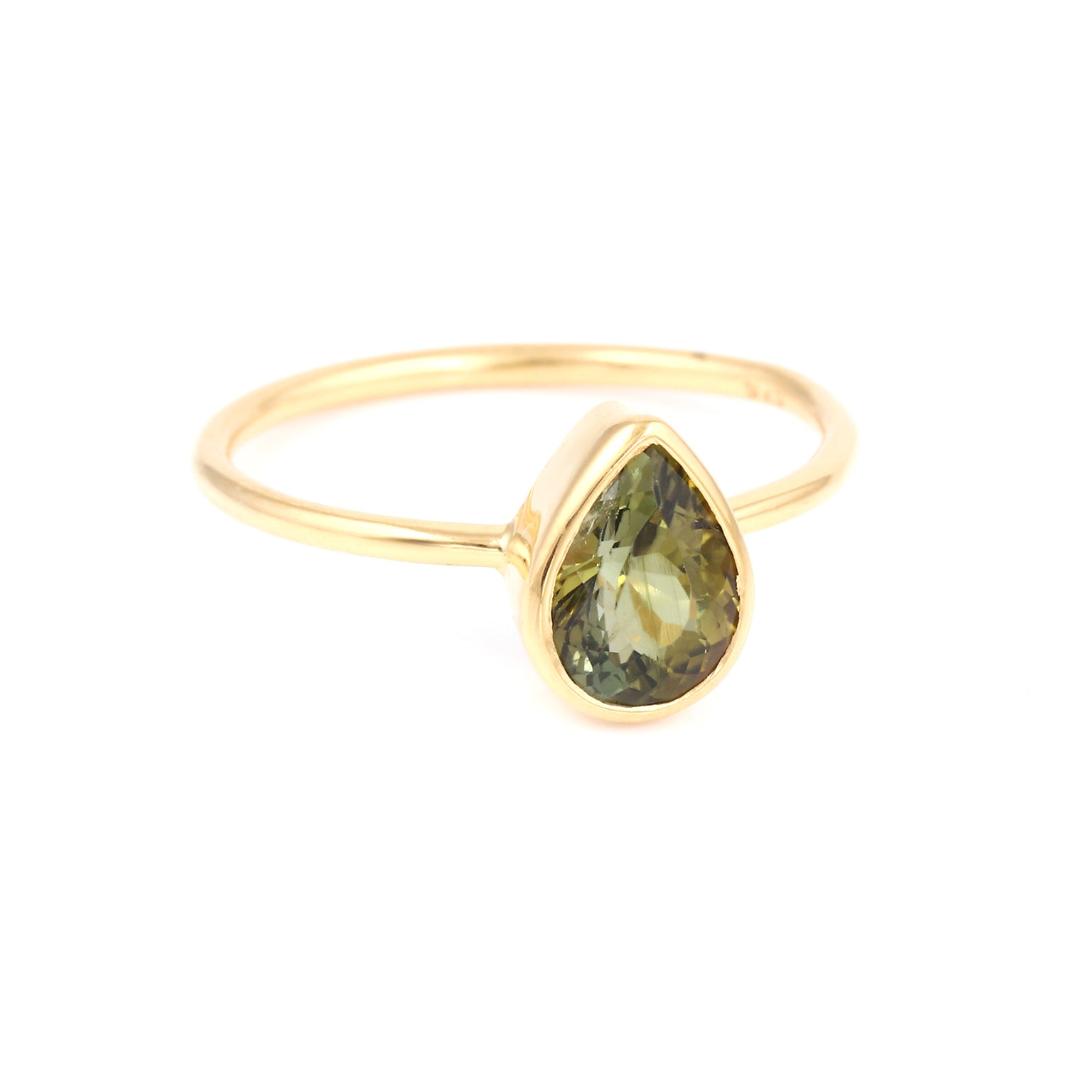 Green Tourmaline Pear Drop Signet Ring