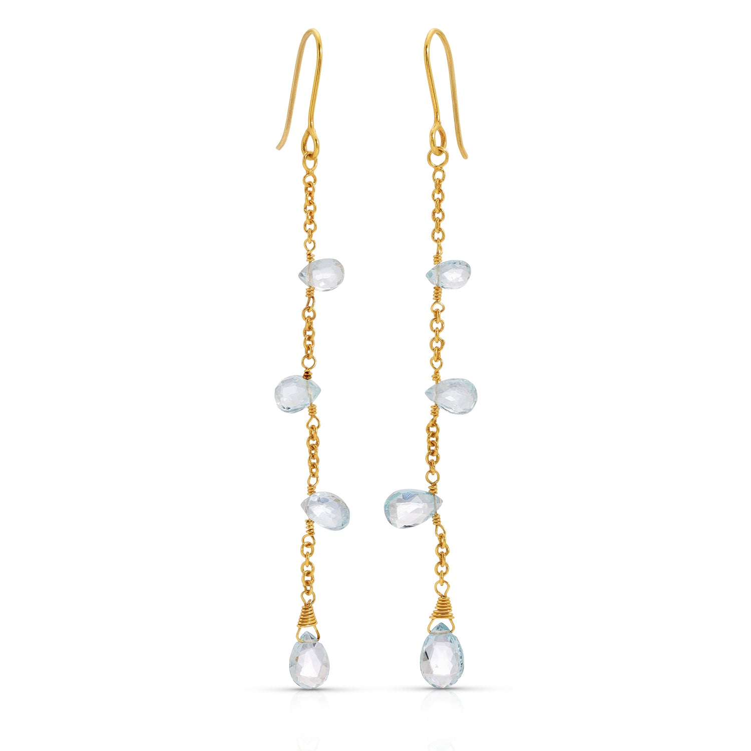 Aquamarine Droplet Chain Earrings