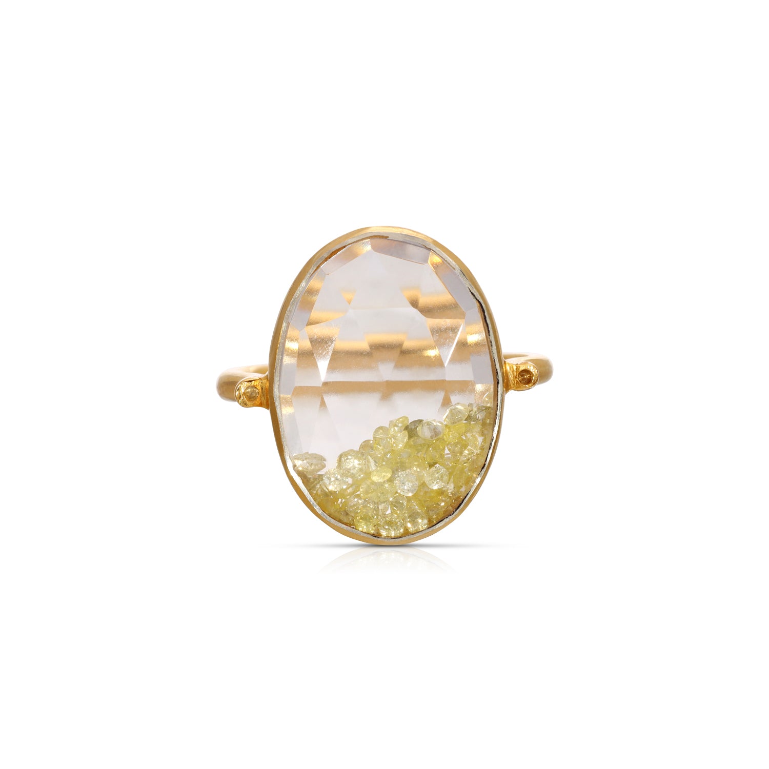 Yellow Diamond Oval Glitter Globe Ring