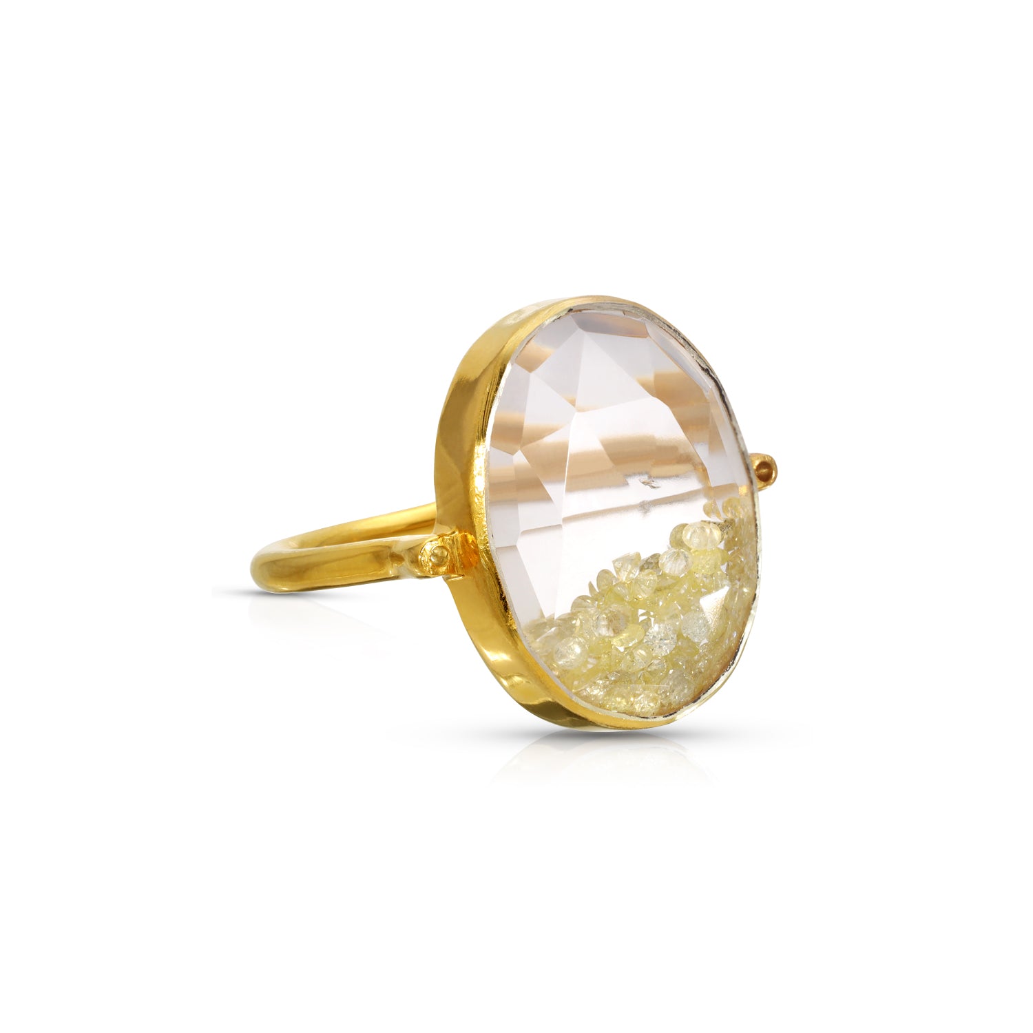 Yellow Diamond Oval Glitter Globe Ring