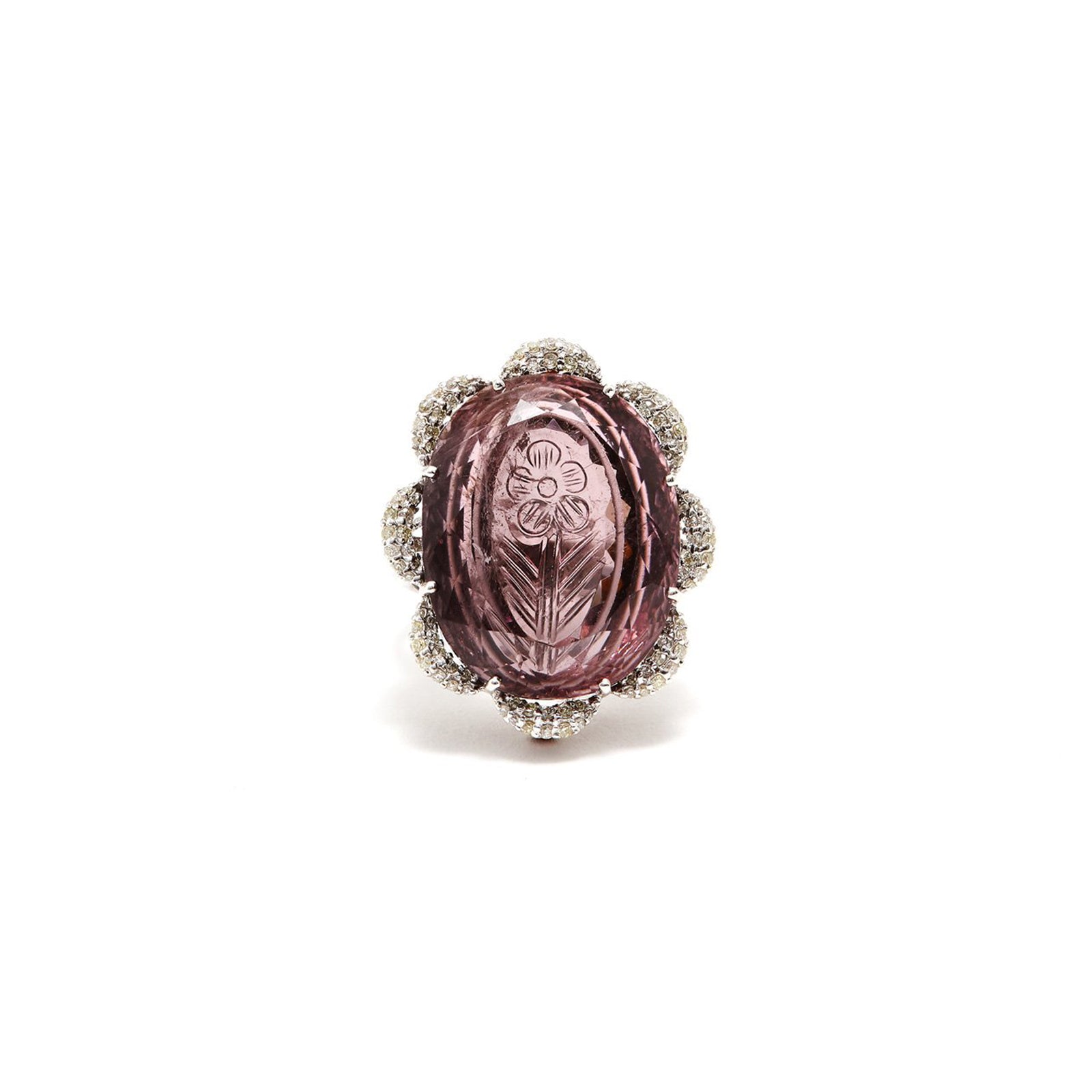 Violet Tourmaline and Diamond Flower Cocktail Ring
