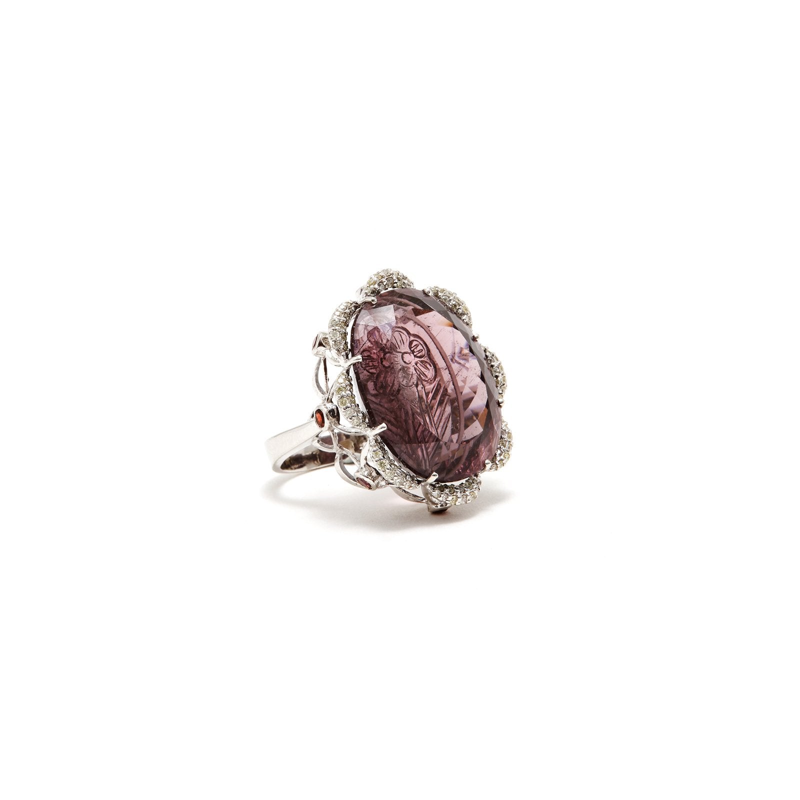 Violet Tourmaline and Diamond Flower Cocktail Ring