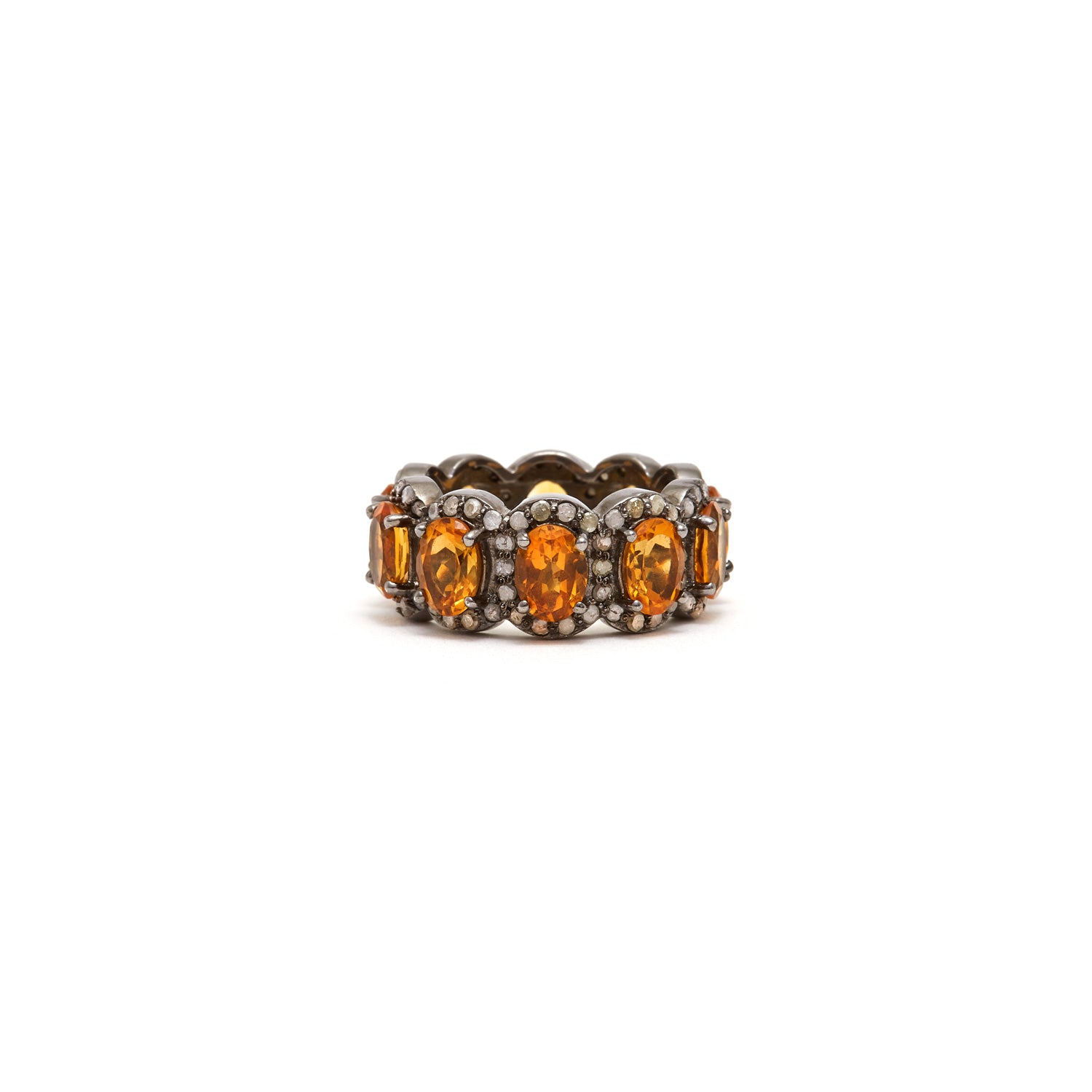 Amber Orange Citrine Diamond Tiara Ring-Ring-Jaipur Atelier