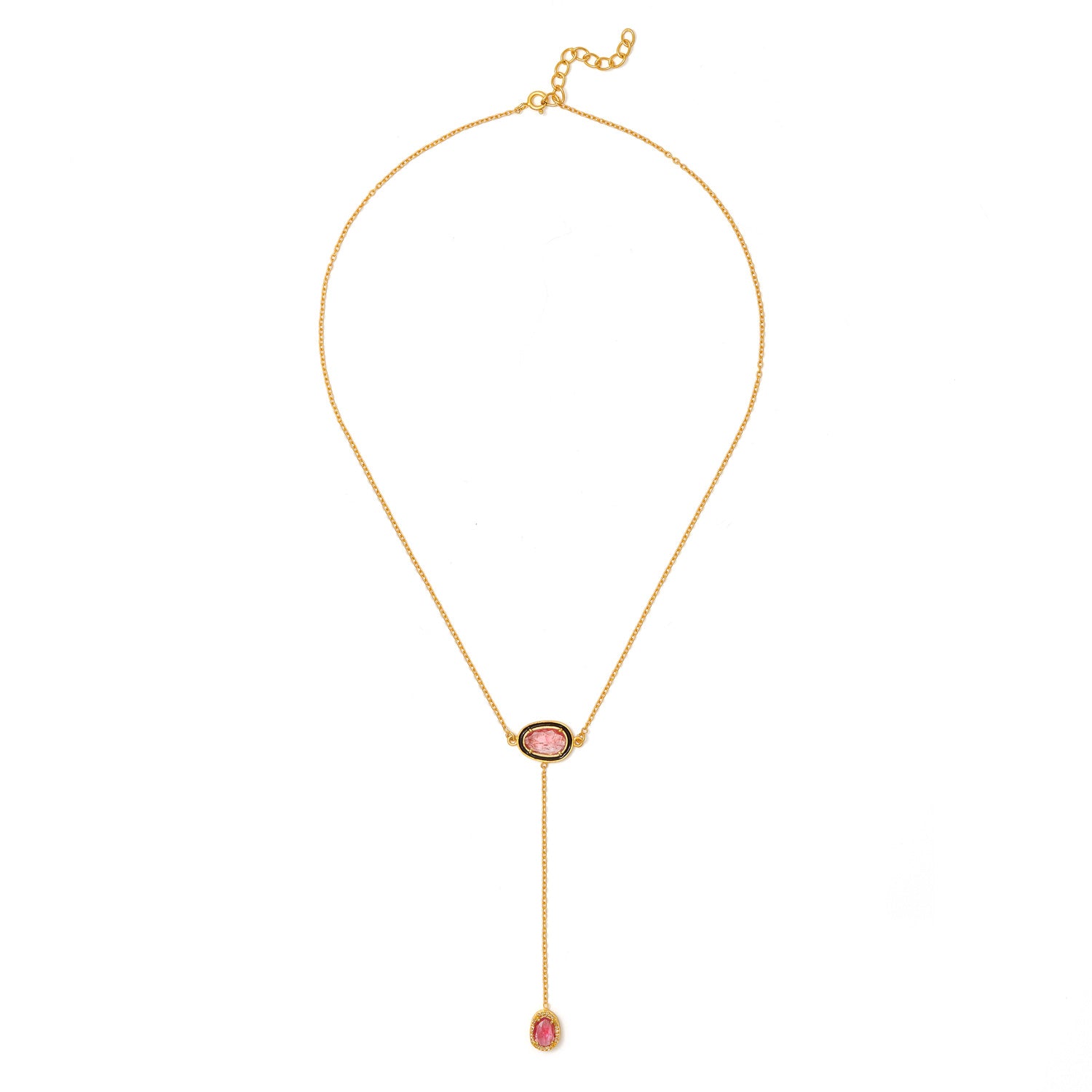Tourmaline & Diamond Black Enamel T Pendant-Necklace-Jaipur Atelier