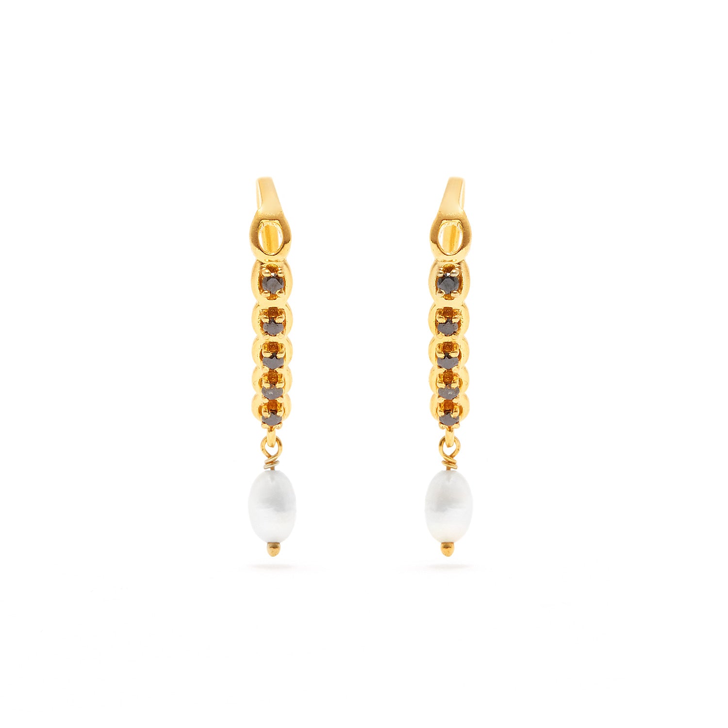 Laura Black Diamond Pearl Earrings-Earrings-Jaipur Atelier