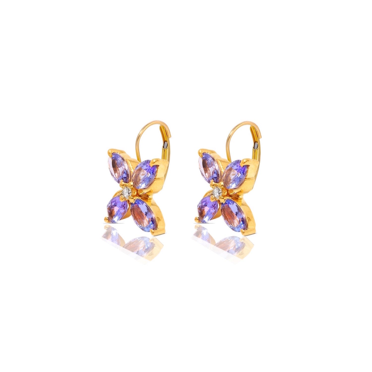 Tanzanite Diamond Flower Drop Earrings