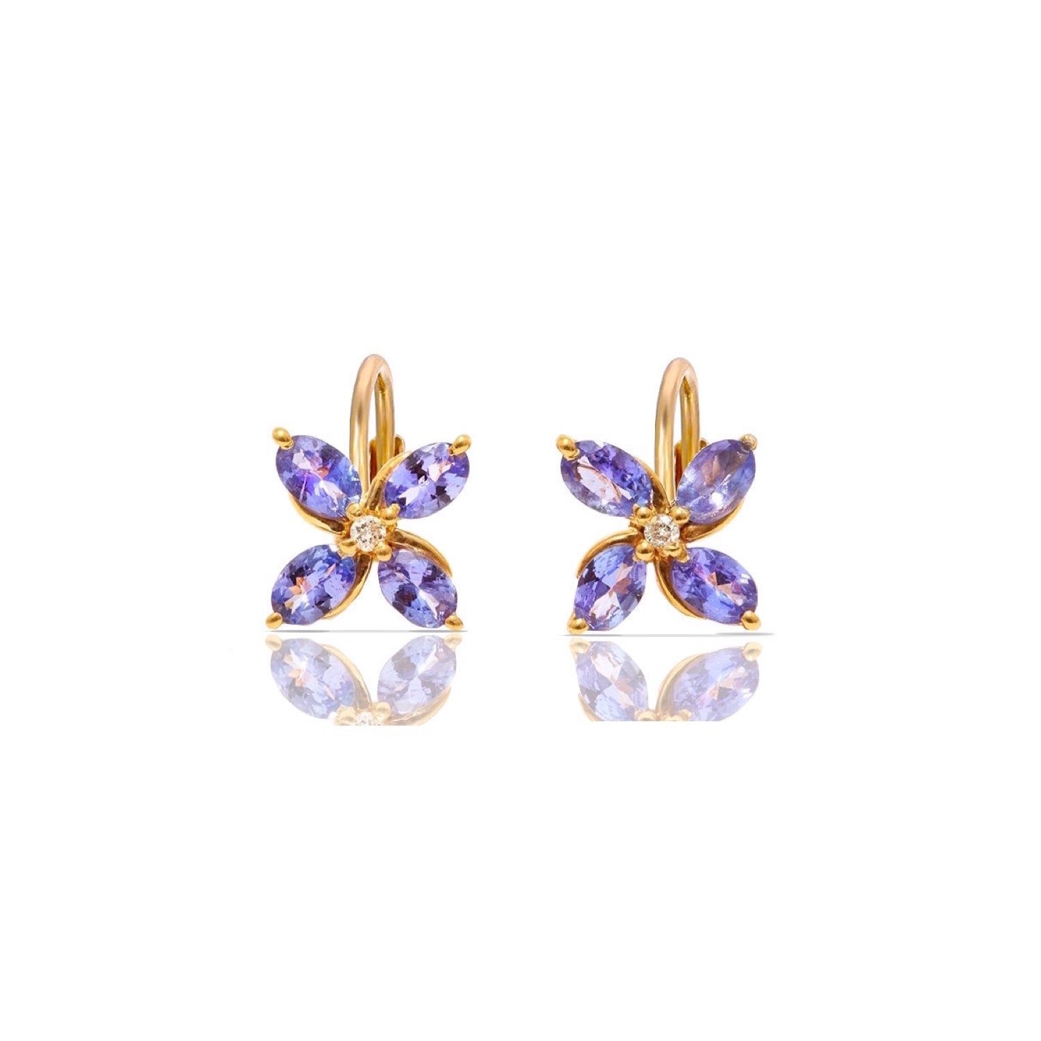 Tanzanite Diamond Flower Drop Earrings
