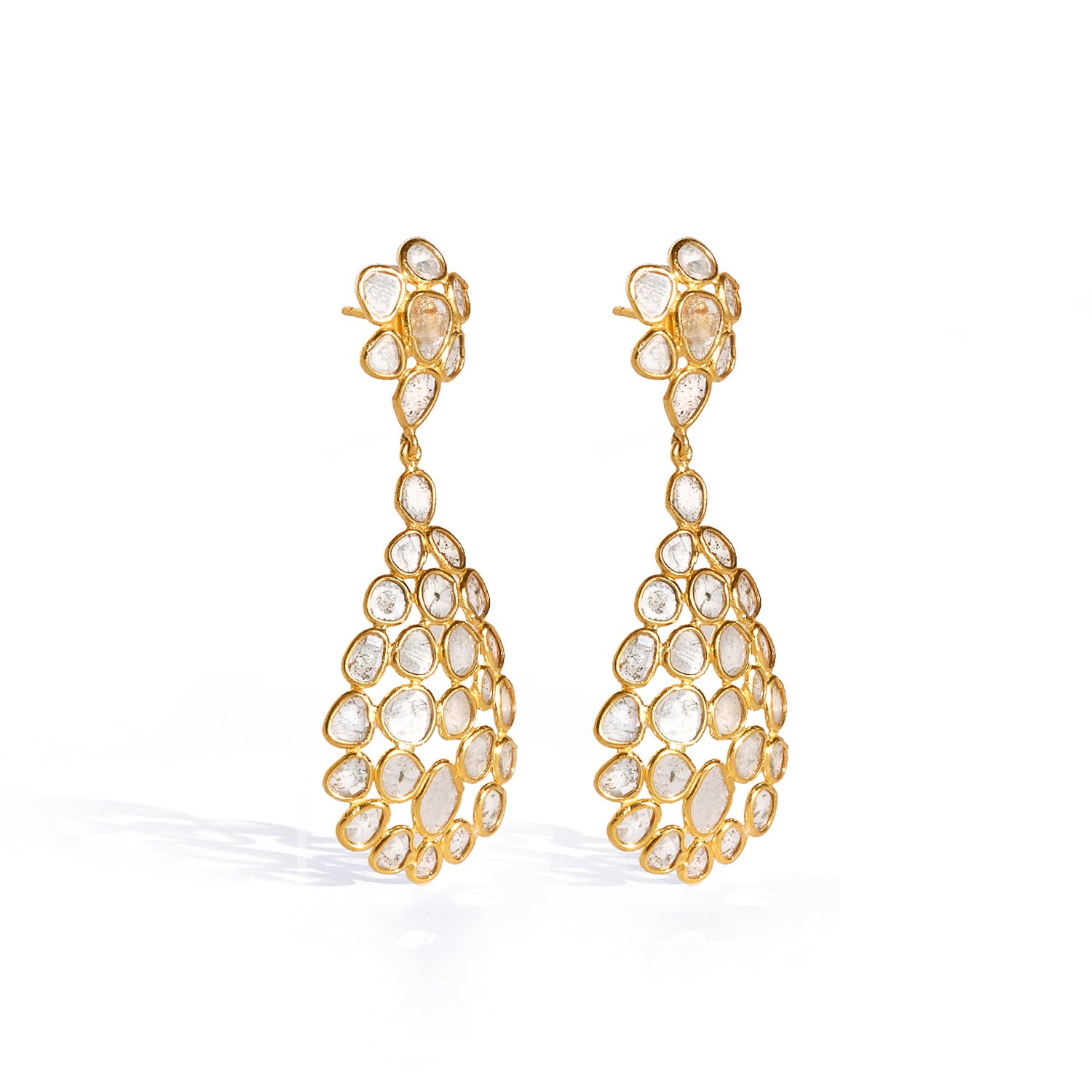 Diaphanous Diamond Long Drop Earrings-Earrings-Jaipur Atelier