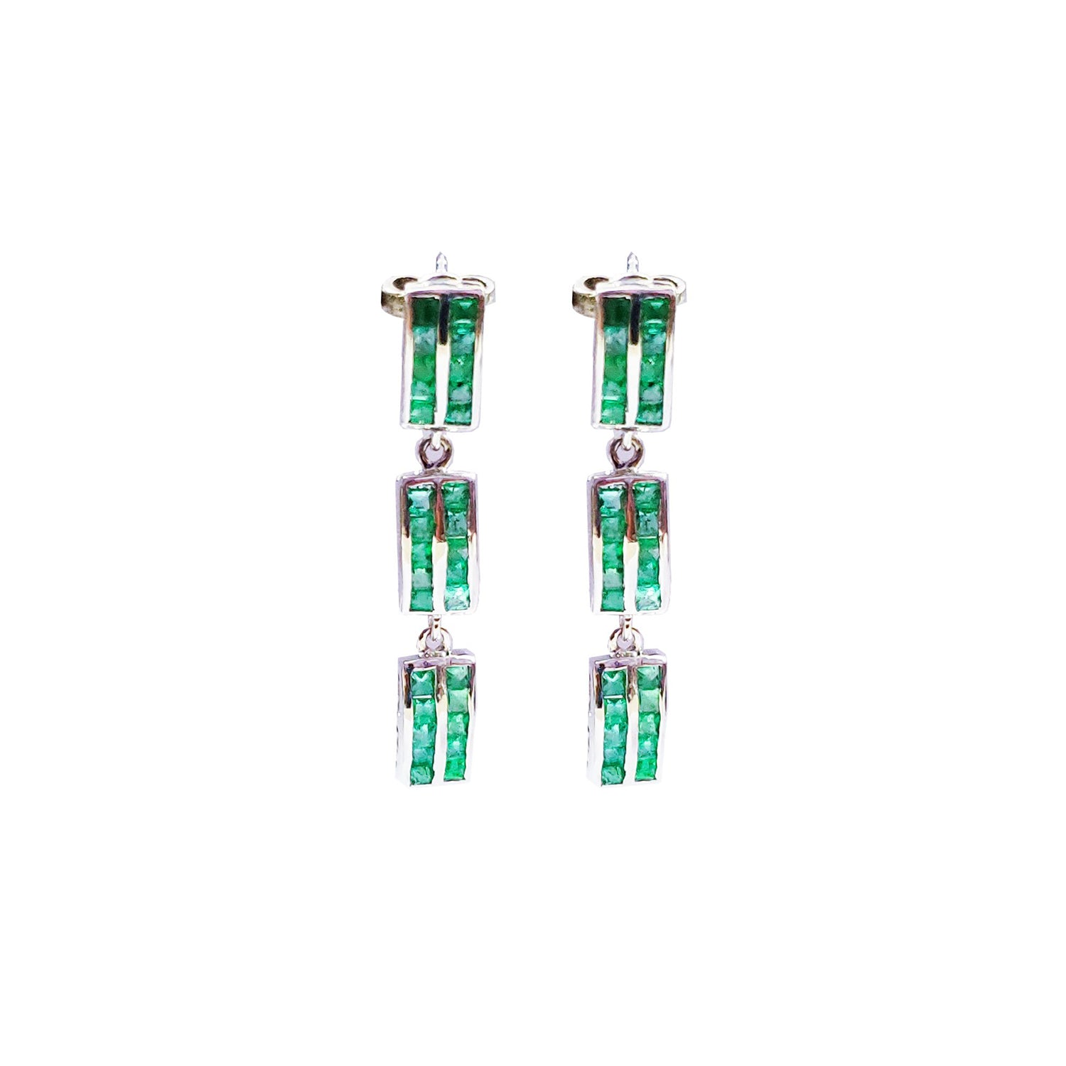 Emerald Baguette Chandelier Earrings