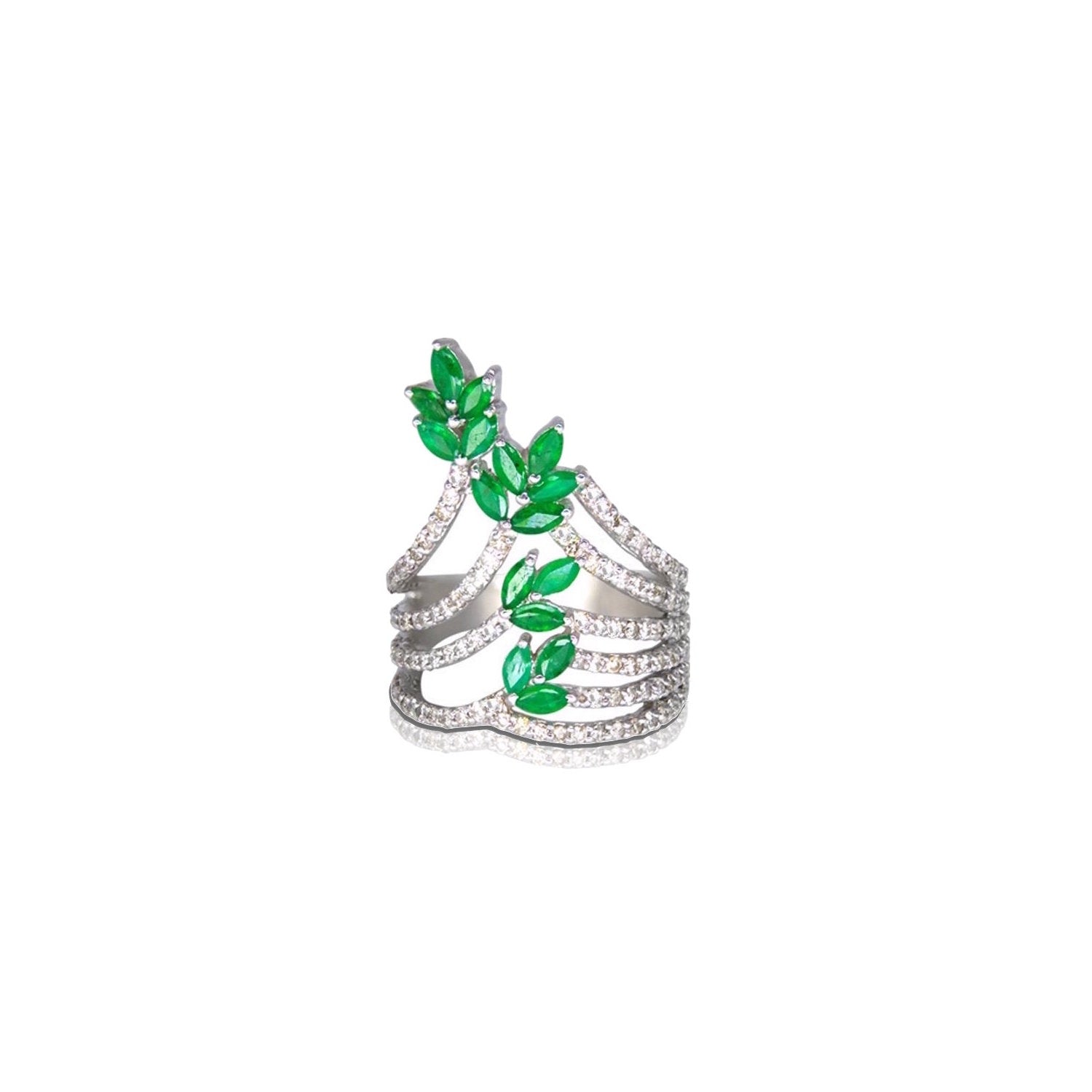 Emerald Diamond Floral Crawler Ring