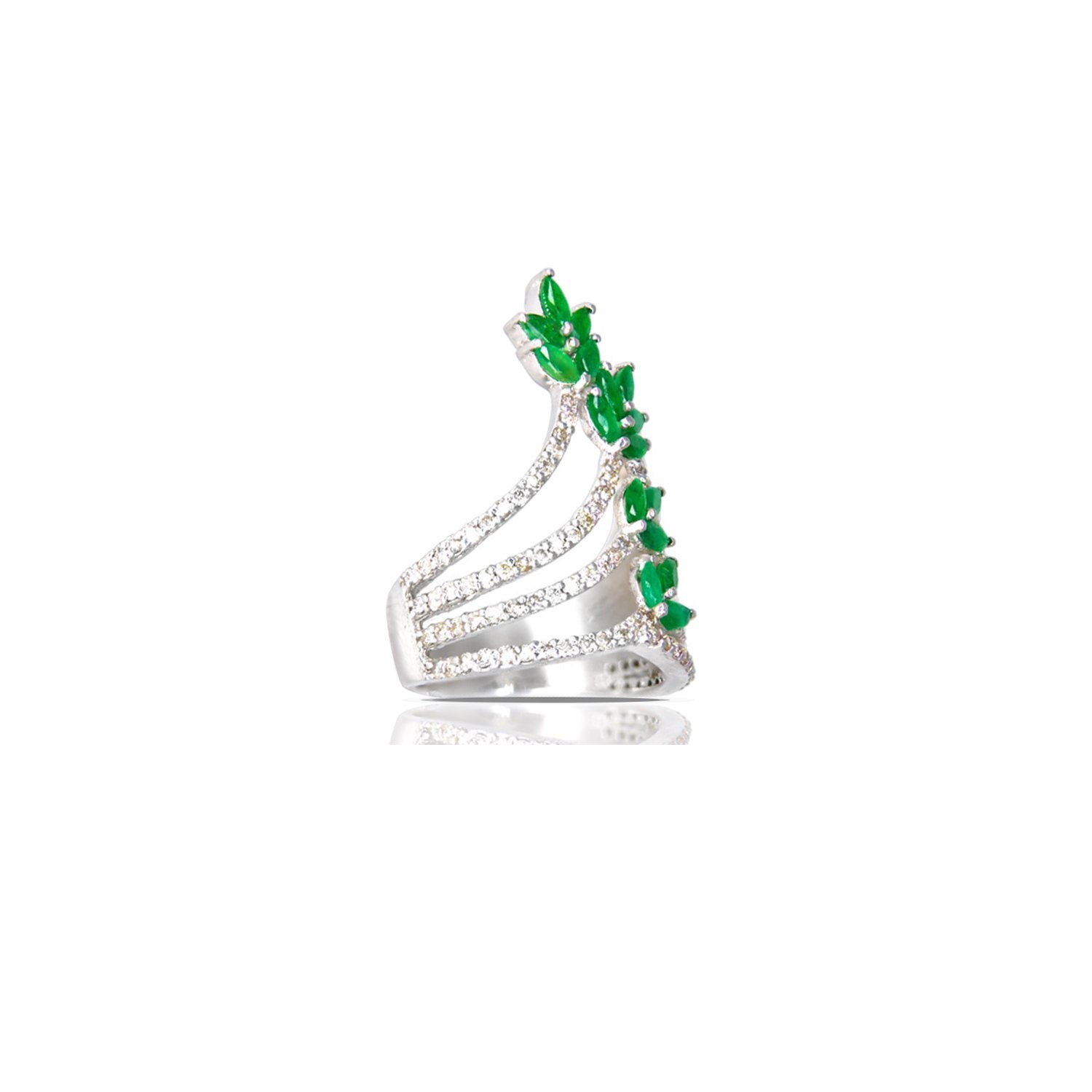 Emerald Diamond Floral Crawler Ring