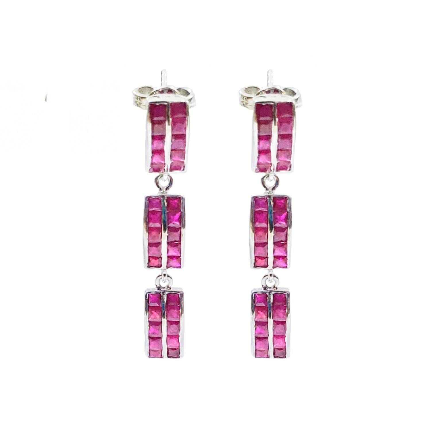 Ruby Baguette Chandelier Earrings-Earrings-Jaipur Atelier