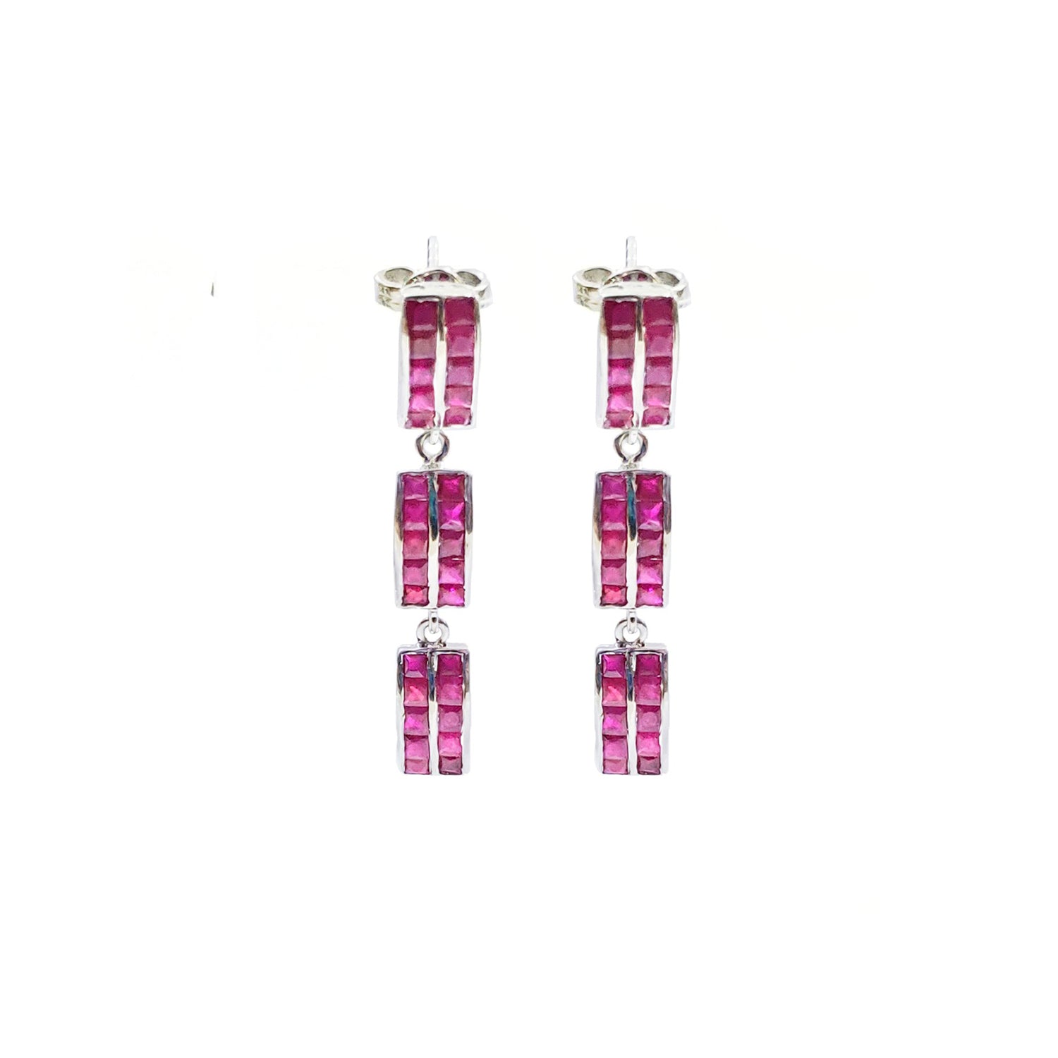 Ruby Baguette Chandelier Earrings