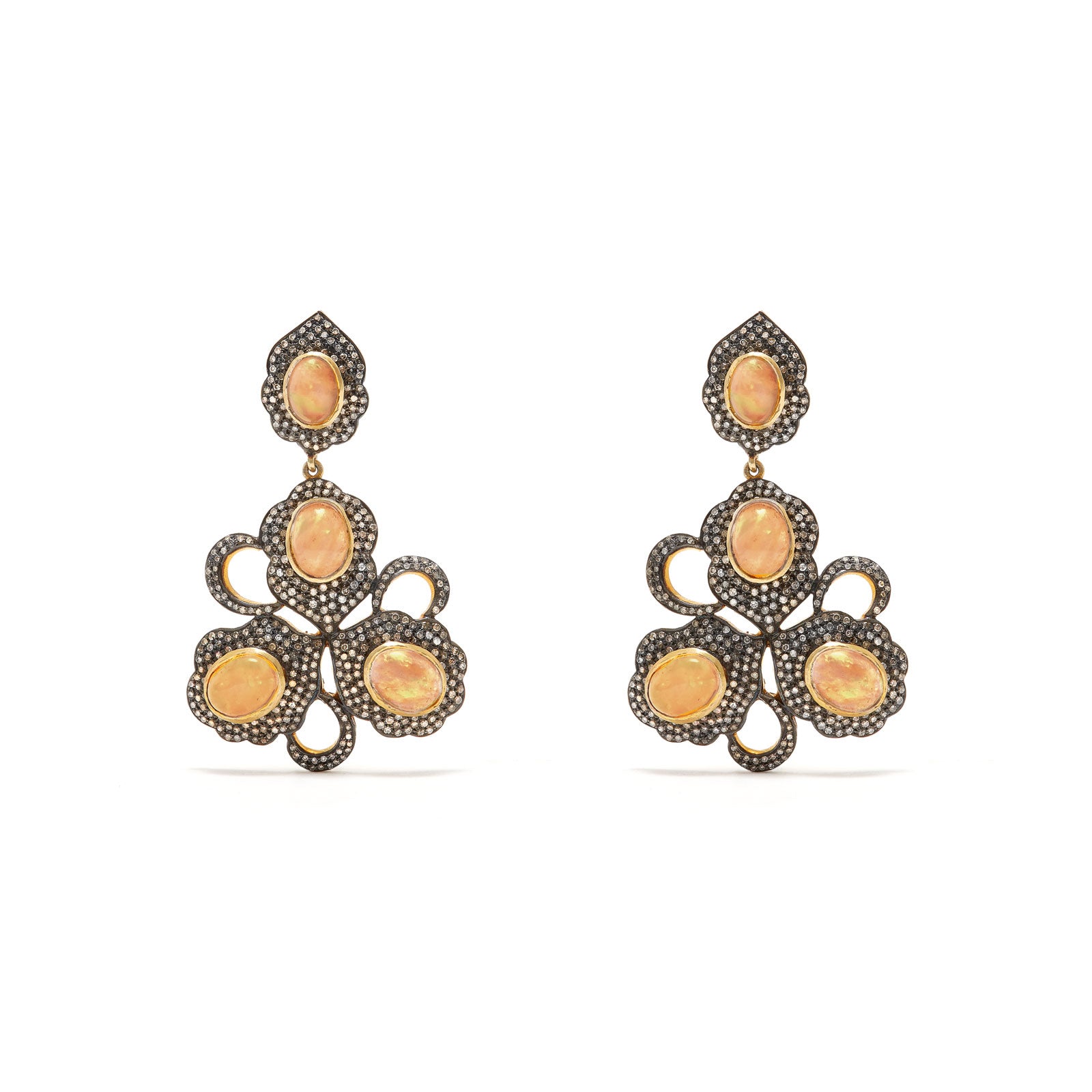 Opal Diamond Floral Chandelier Earrings