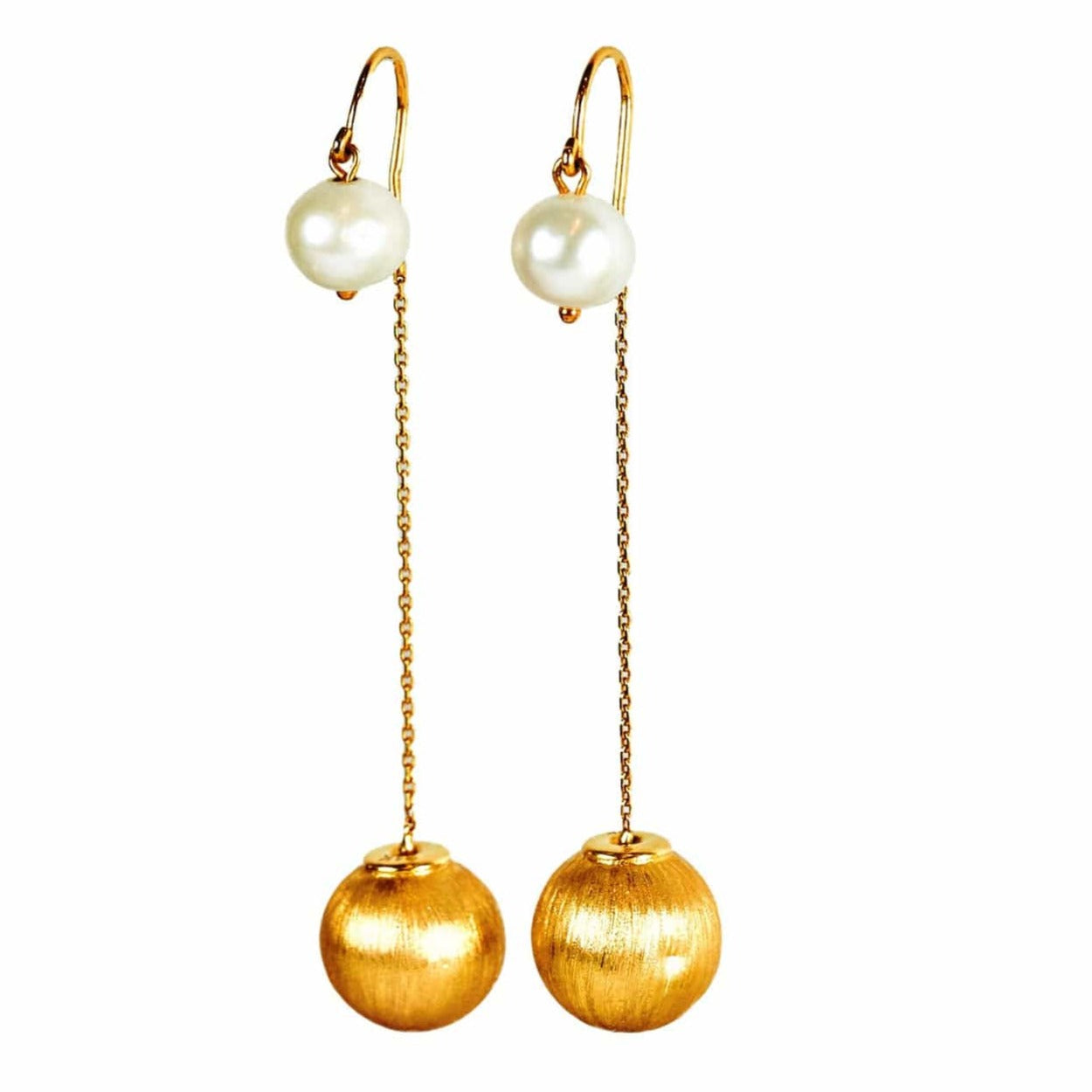 Ball and Chain Pearl Drop Earrings