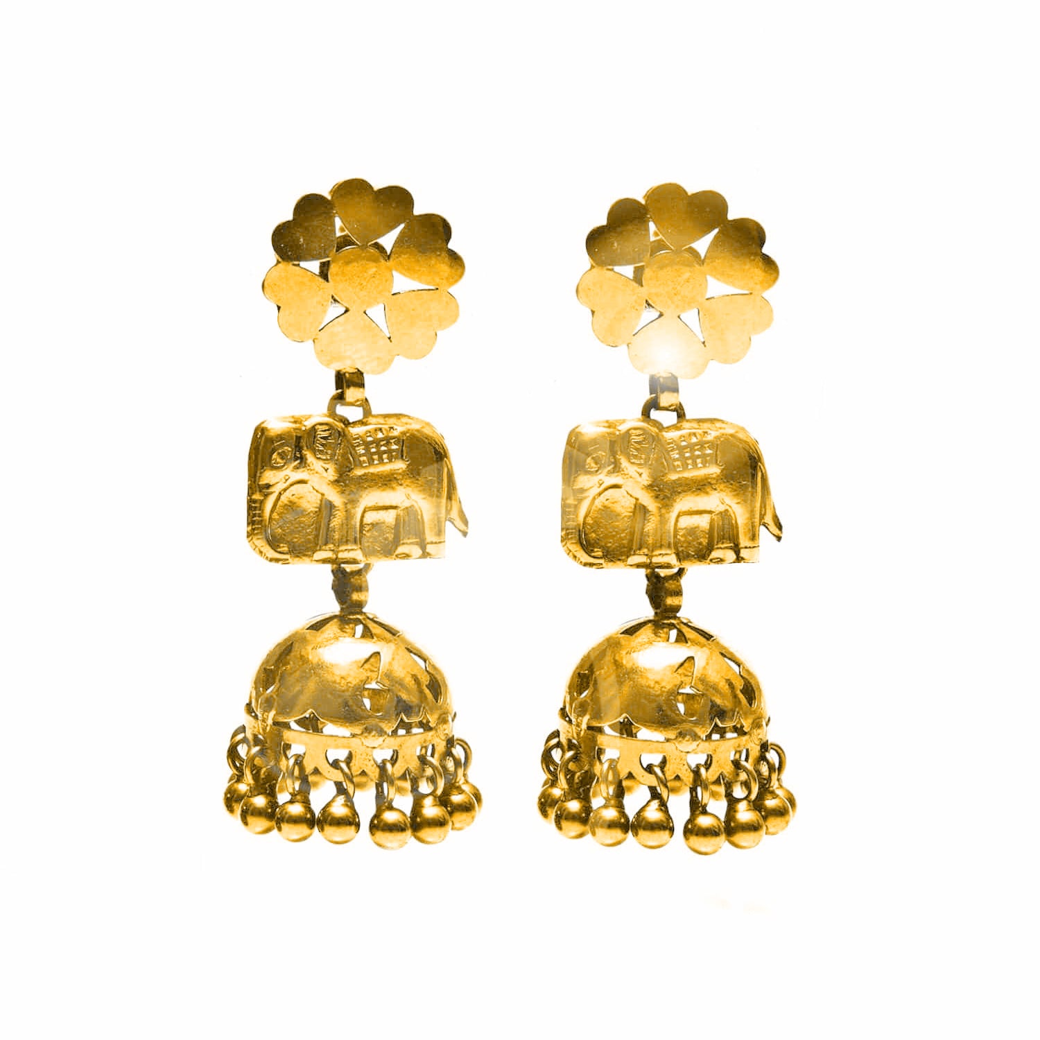 Elephant Chandelier Gold Tribal Earrings