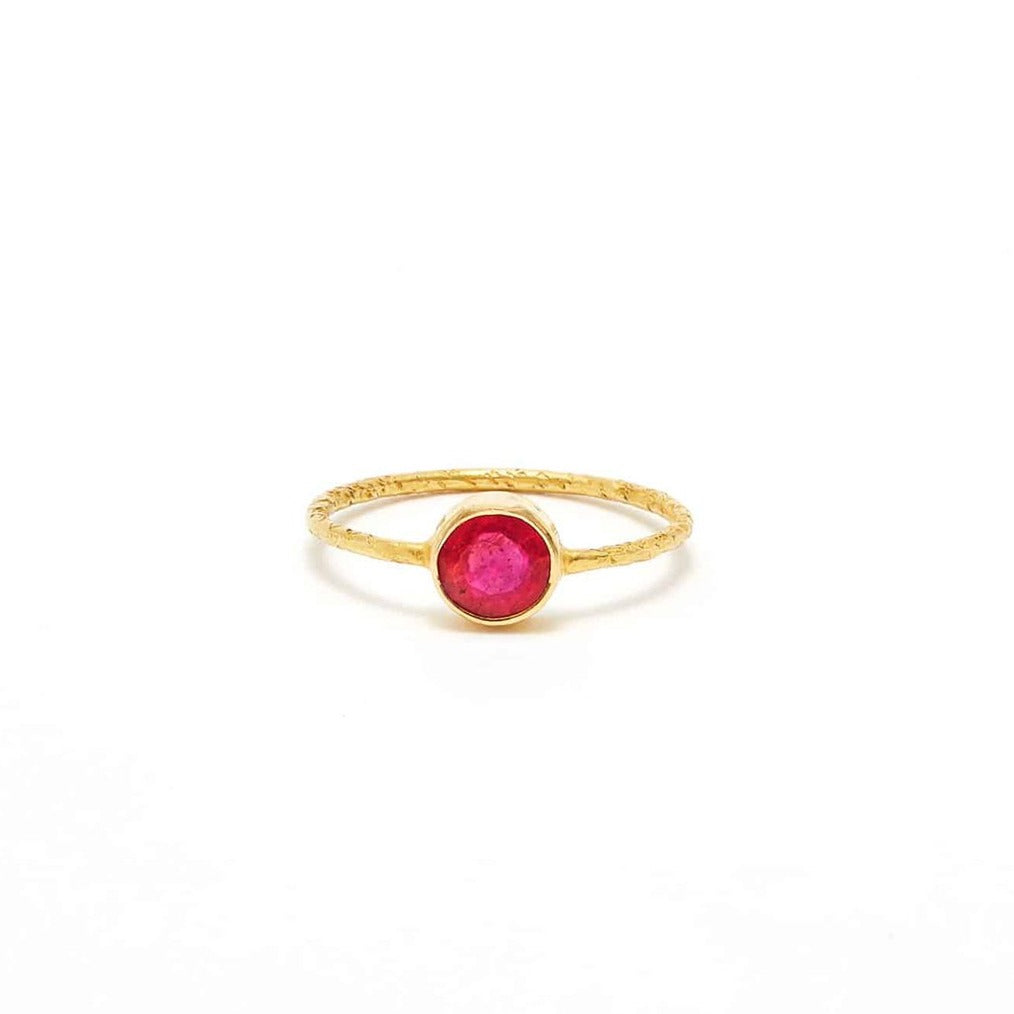 Petit Ruby Navratan Hammered Gold Ring