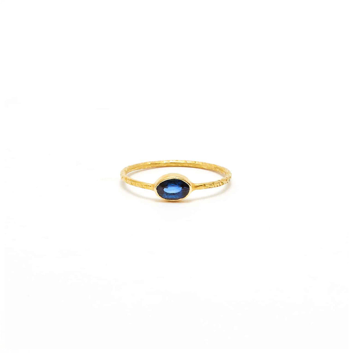 Petit Sapphire Navratan Hammered Gold Ring