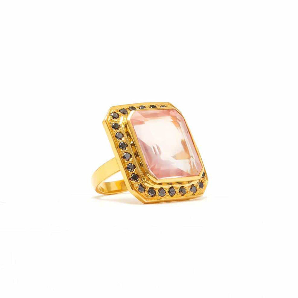 Rose Quartz Black Diamond Gold Dress Ring