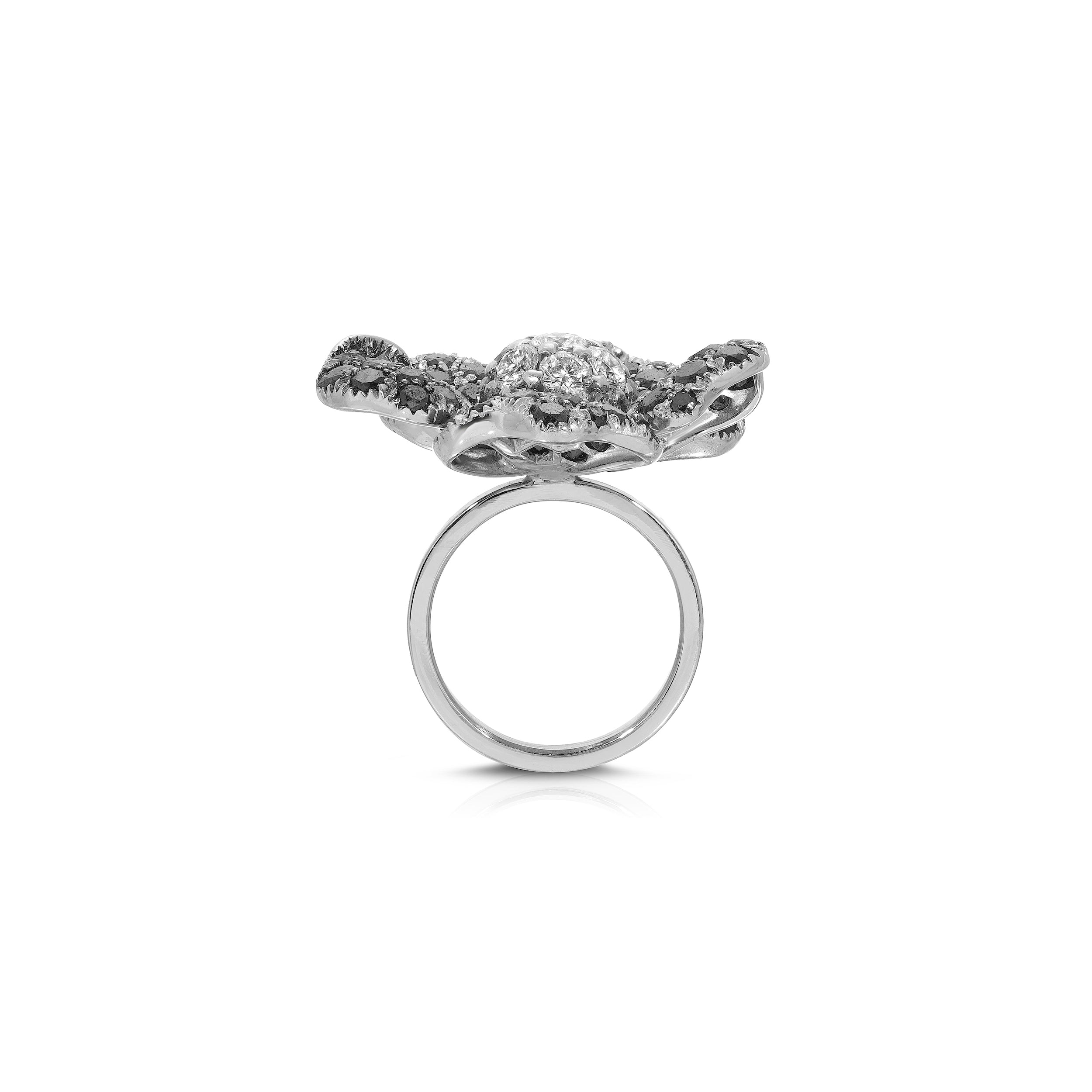 Blanc Noir Diamond Floral Cocktail Ring