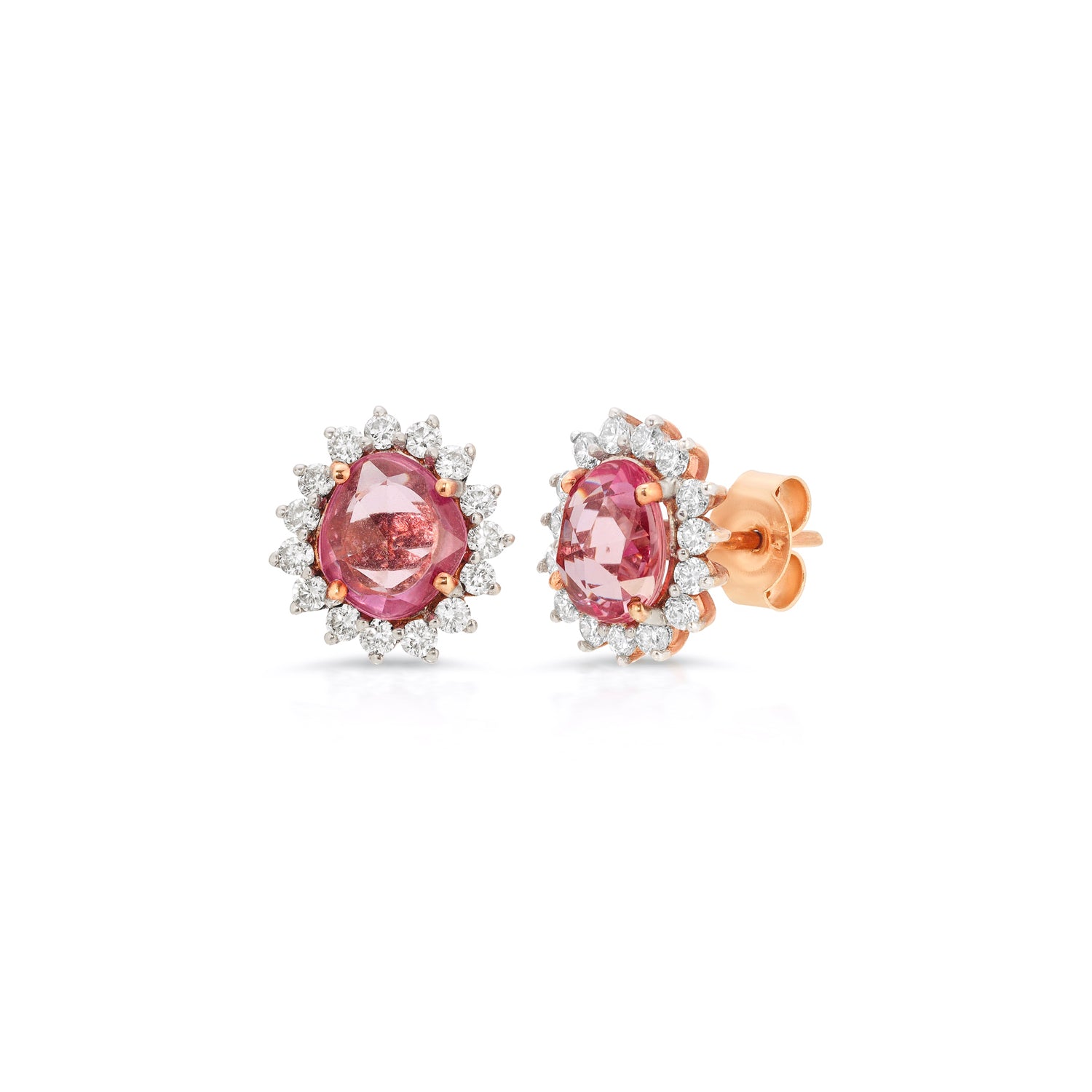 Pink Sapphire Diamond Cluster Gold Studs