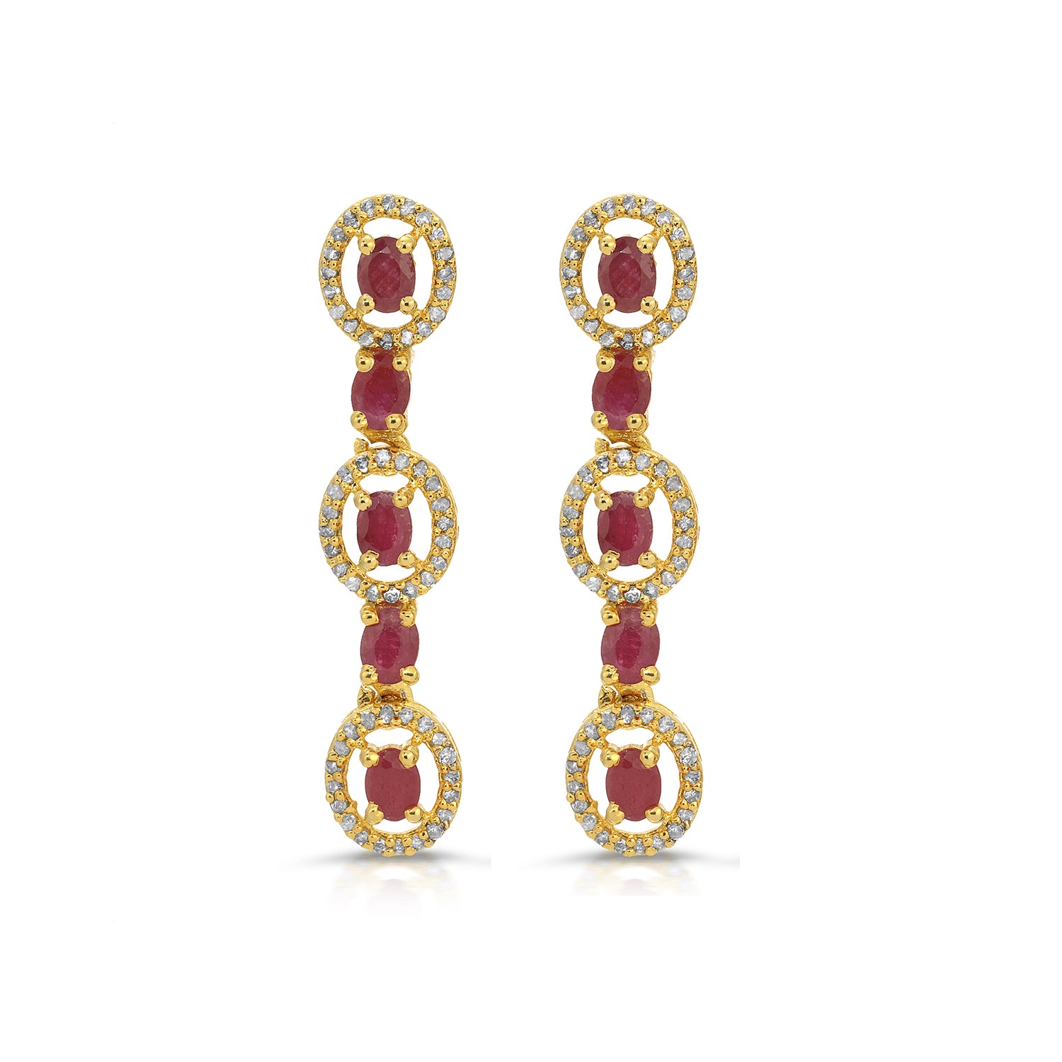 Ruby Diamond Triple Drop Earrings